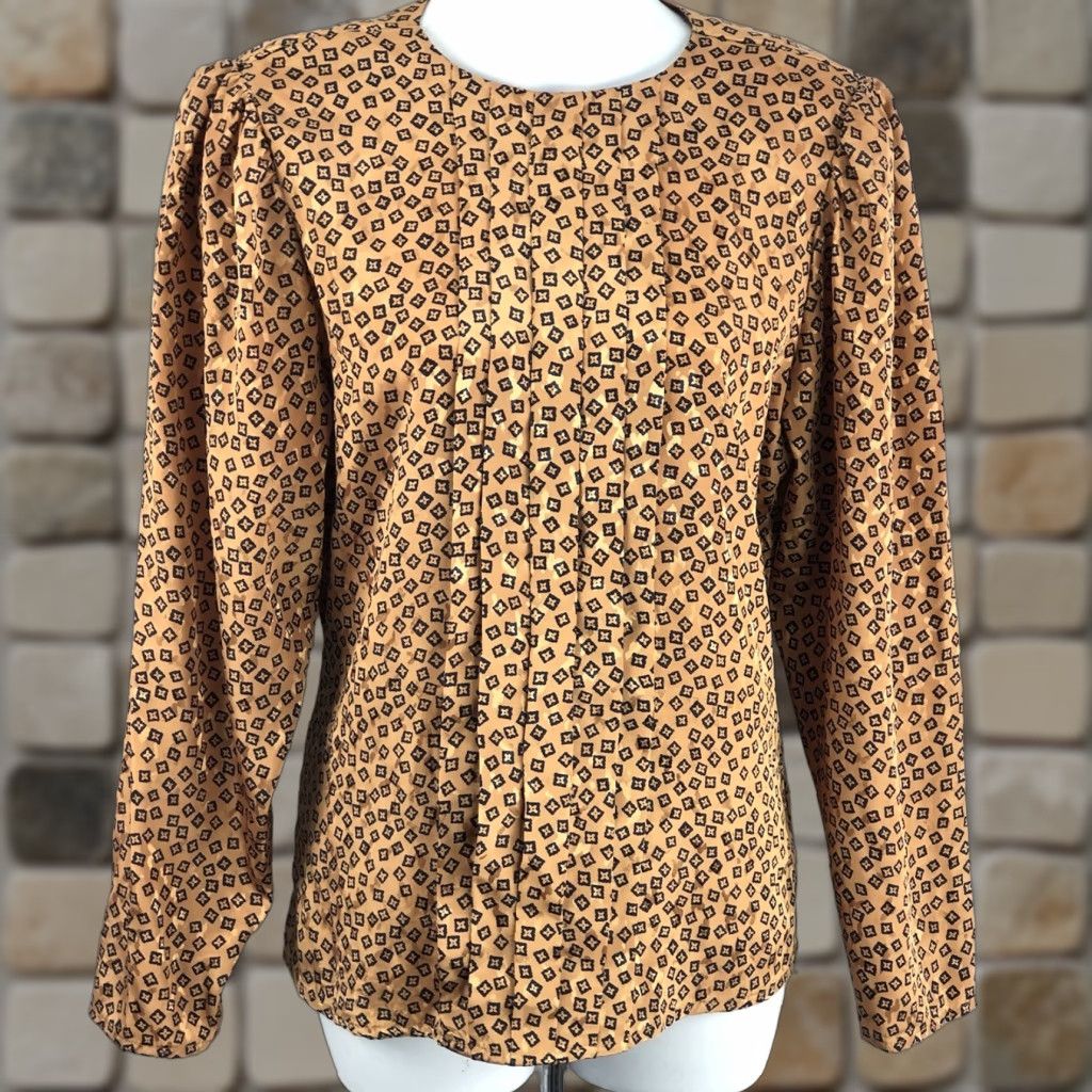 Vintage VINTAGE Jason Roberts Blouse Shirt 8 Gold/Blk Geo Pleated Retro Office Wear Size M / US 6-8 / IT 42-44 - 1 Thumbnail