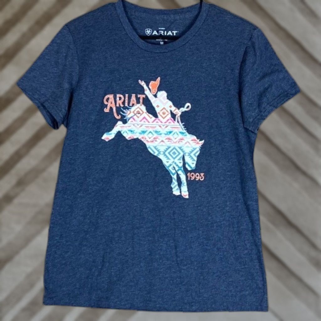 Ariat Ariat Womens Shirt Blue Geo Bronc Short Sleeve Cotton Blend Medium Size M / US 6-8 / IT 42-44 - 1 Thumbnail