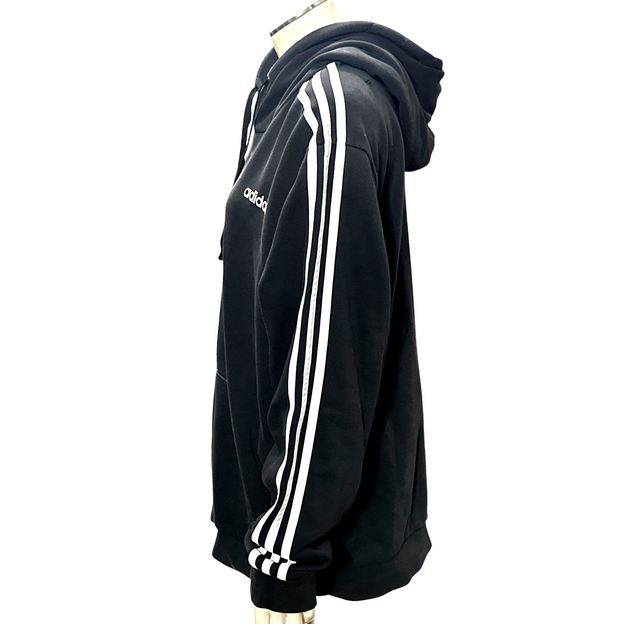 Adidas Adidas Black Hoodie White Stripes Kangaroo Pocket Drawstring Size US L / EU 52-54 / 3 - 4 Thumbnail