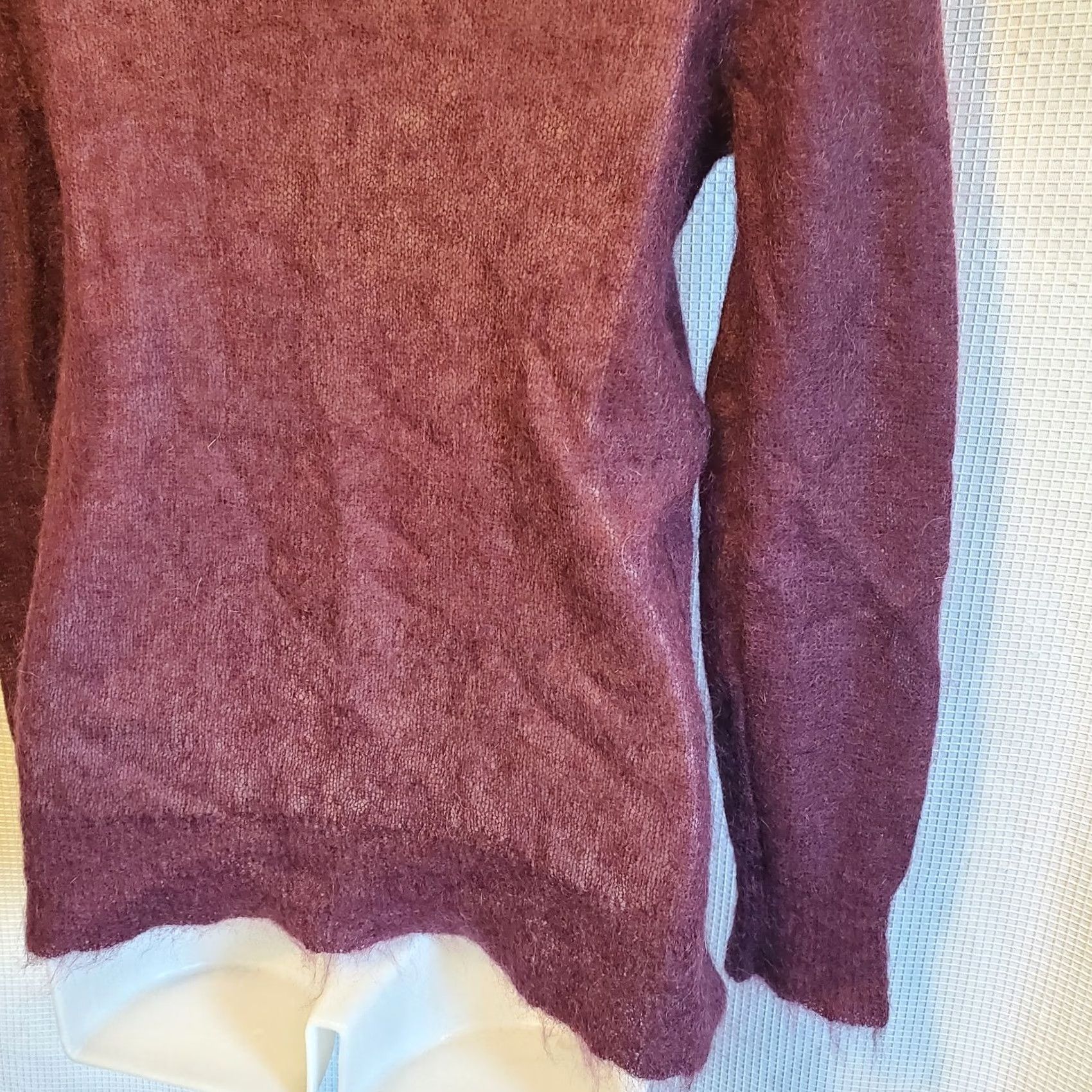 J. Jill J. Jill Sweater Long Sleeve Womens L Angora Wool Purple Wine Crew Neck Pullover Knit Open-Knit Solid Casual Business Fall Spring Size L / US 10 / IT 46 - 6 Thumbnail