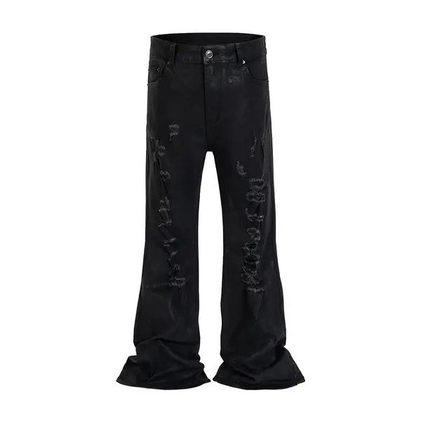 VIBE High Street Ripped Damaged Coatted Wax Baggy Flare Size US 32 / EU 48 - 4 Thumbnail