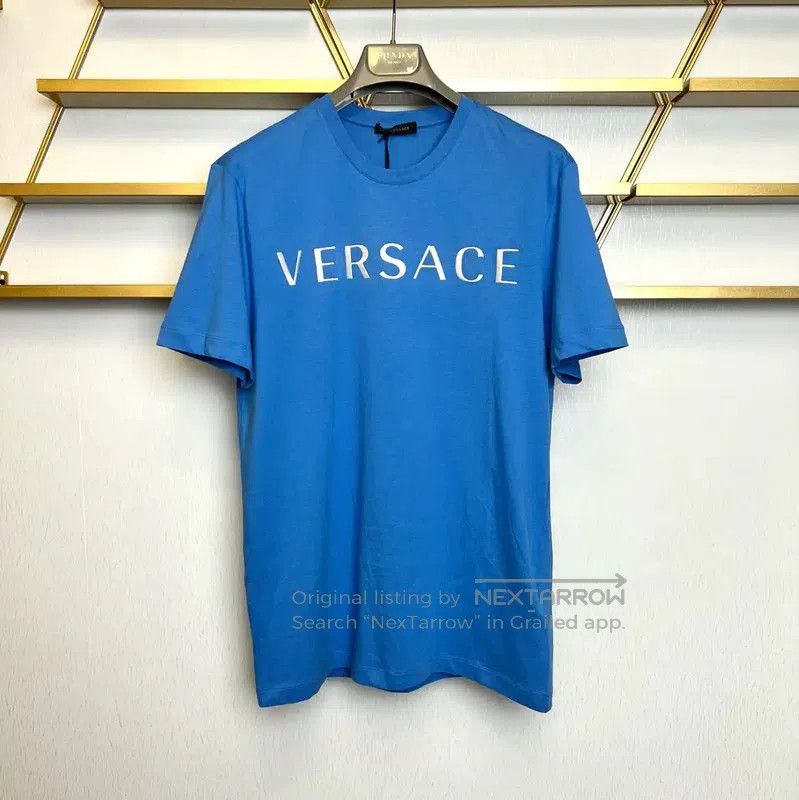 Versace Versace Summer Light Blue Cotton Embroidered Tee . Size US M / EU 48-50 / 2 - 1 Thumbnail