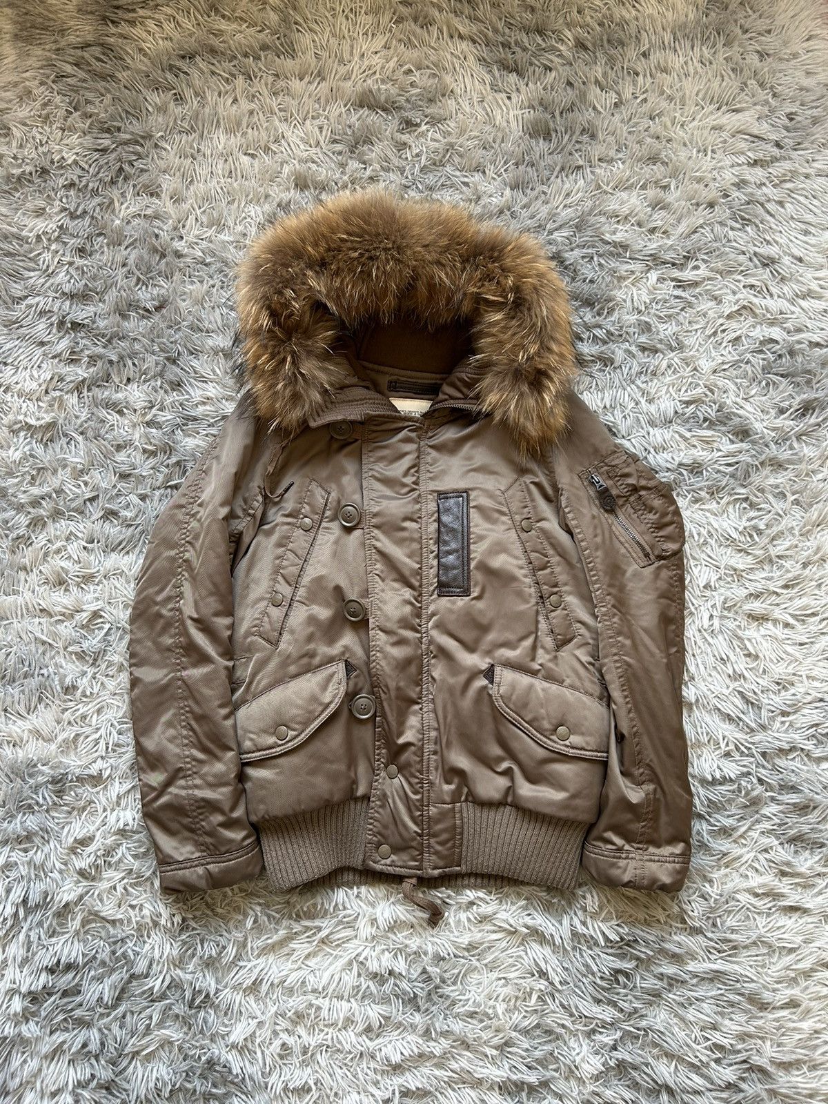 image of If Six Was Nine x Le Grande Bleu L G B G.o.a Fur Hood Bomber in Beige, Men's (Size Small)