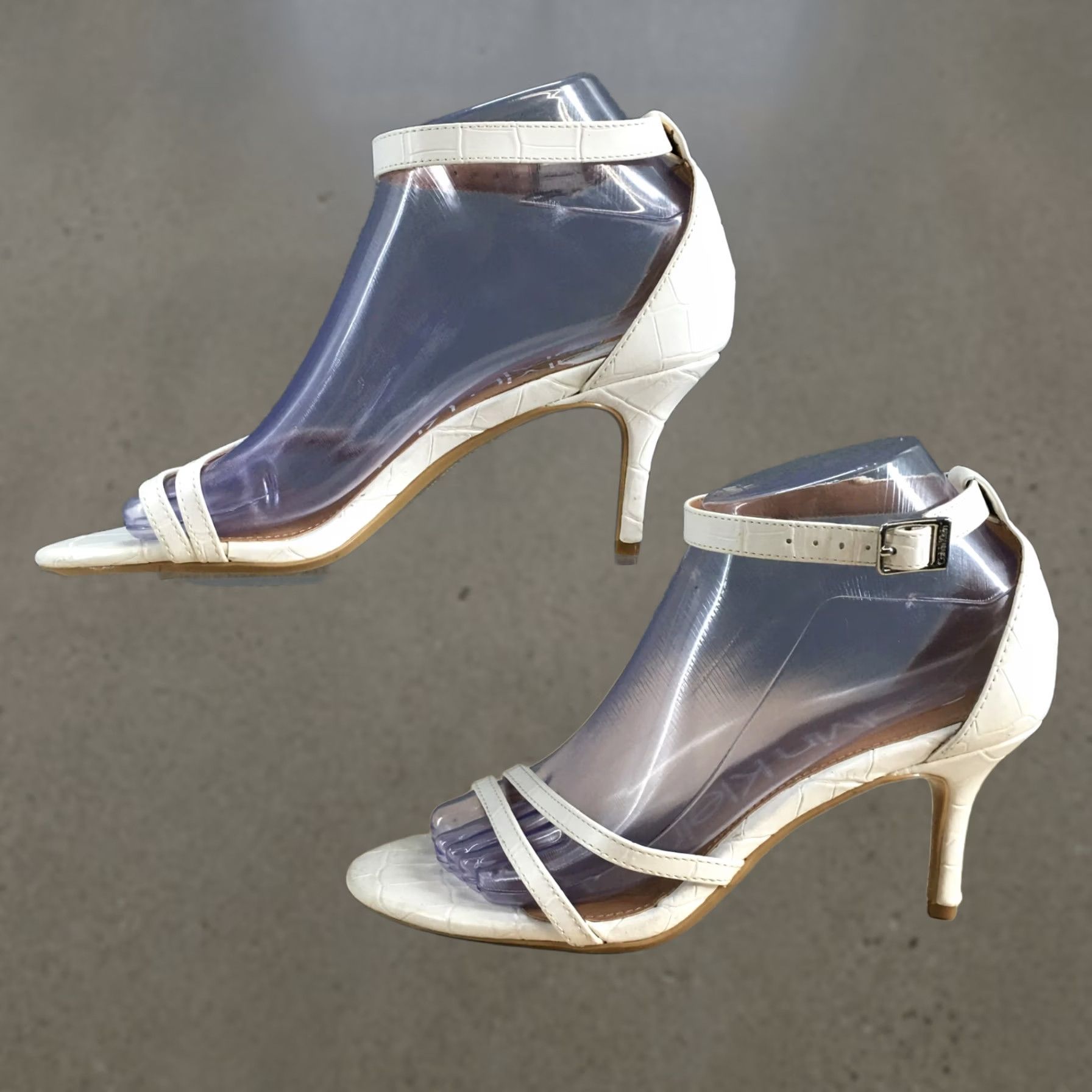 Calvin Klein Calvin Klein Sandals Womens 7 Lali Ankle Strap Pumps White Faux Leather Heeled Size US 7 / IT 37 - 1 Thumbnail