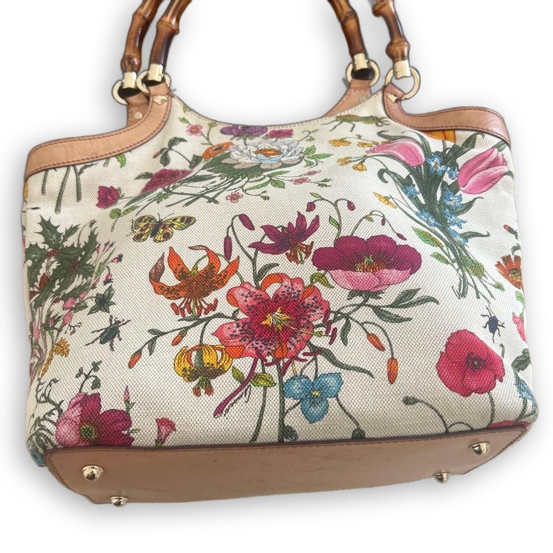 Gucci Gucci - Flora Floral Bamboo Tote Preloved Size ONE SIZE - 2 Thumbnail