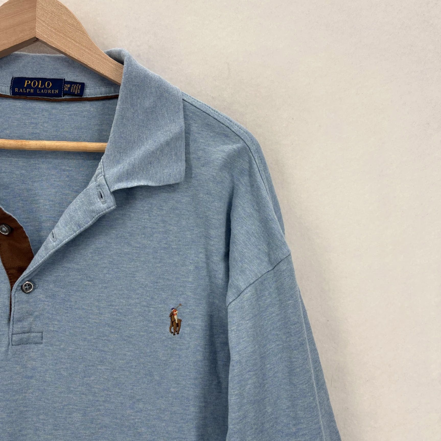 Polo Ralph Lauren Polo Ralph Lauren Polo Shirt Mens Big 2X Blue Long Sleeve Cotton Polo Shirt Big & Tall Mens Blue Polo Shirt Size US XXL / EU 58 / 5 - 2 Thumbnail