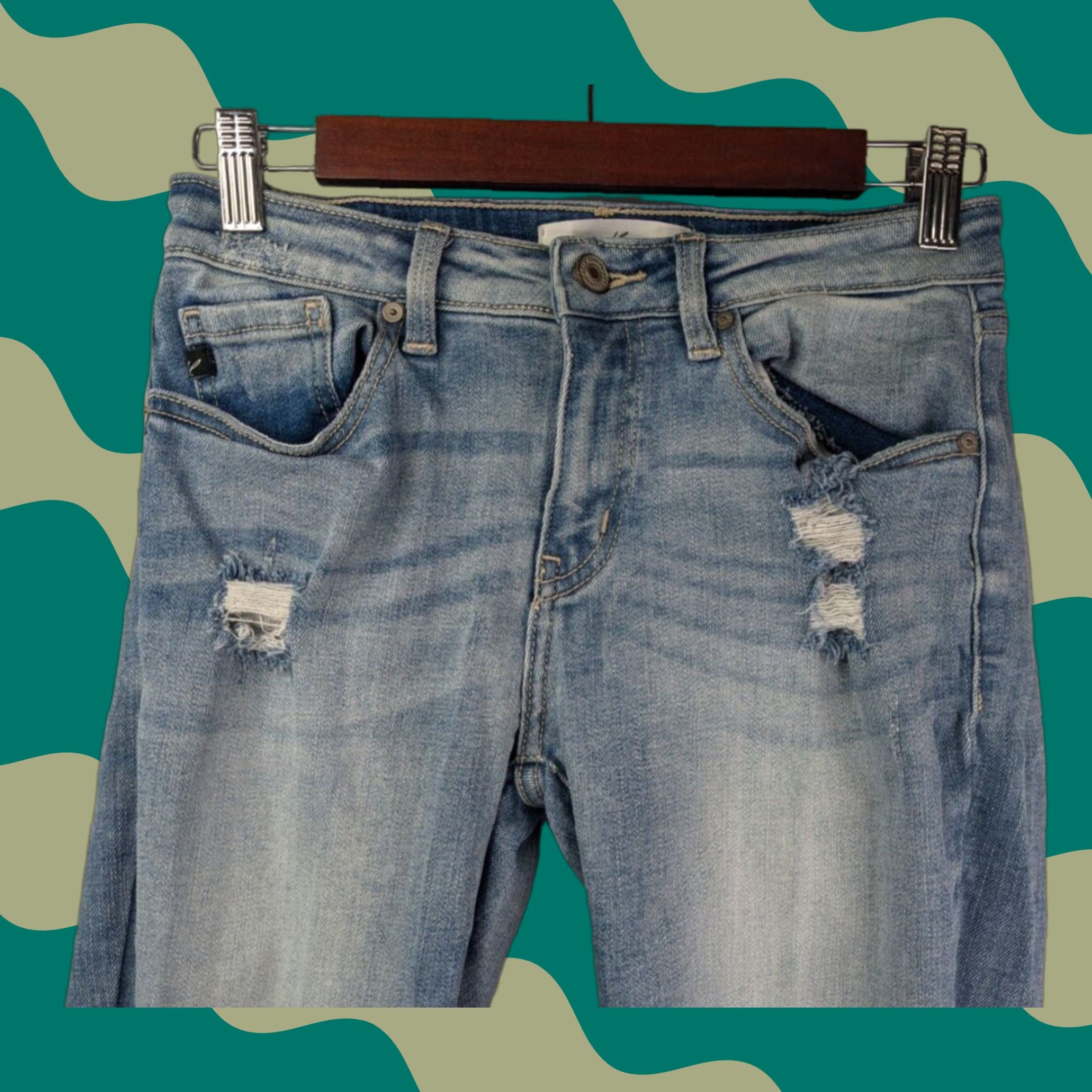 Vintage Kancan Jeans Mid Rise Distressed Skinny Blue Light Wash 27 Women 5-Pocket KC8373M Size 27" / US 4 / IT 40 - 1 Thumbnail