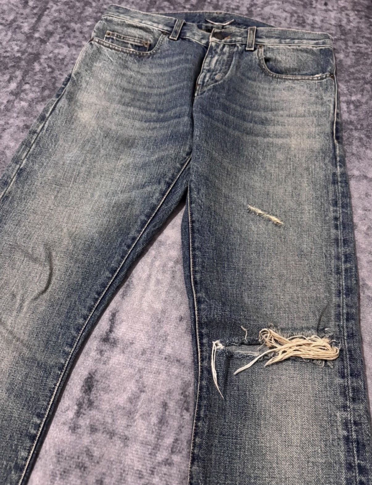 Saint Laurent Paris SLP 17SS "Cat Paw" Distressed Single-Slash Denim Jeans Size US 29 - 3 Thumbnail