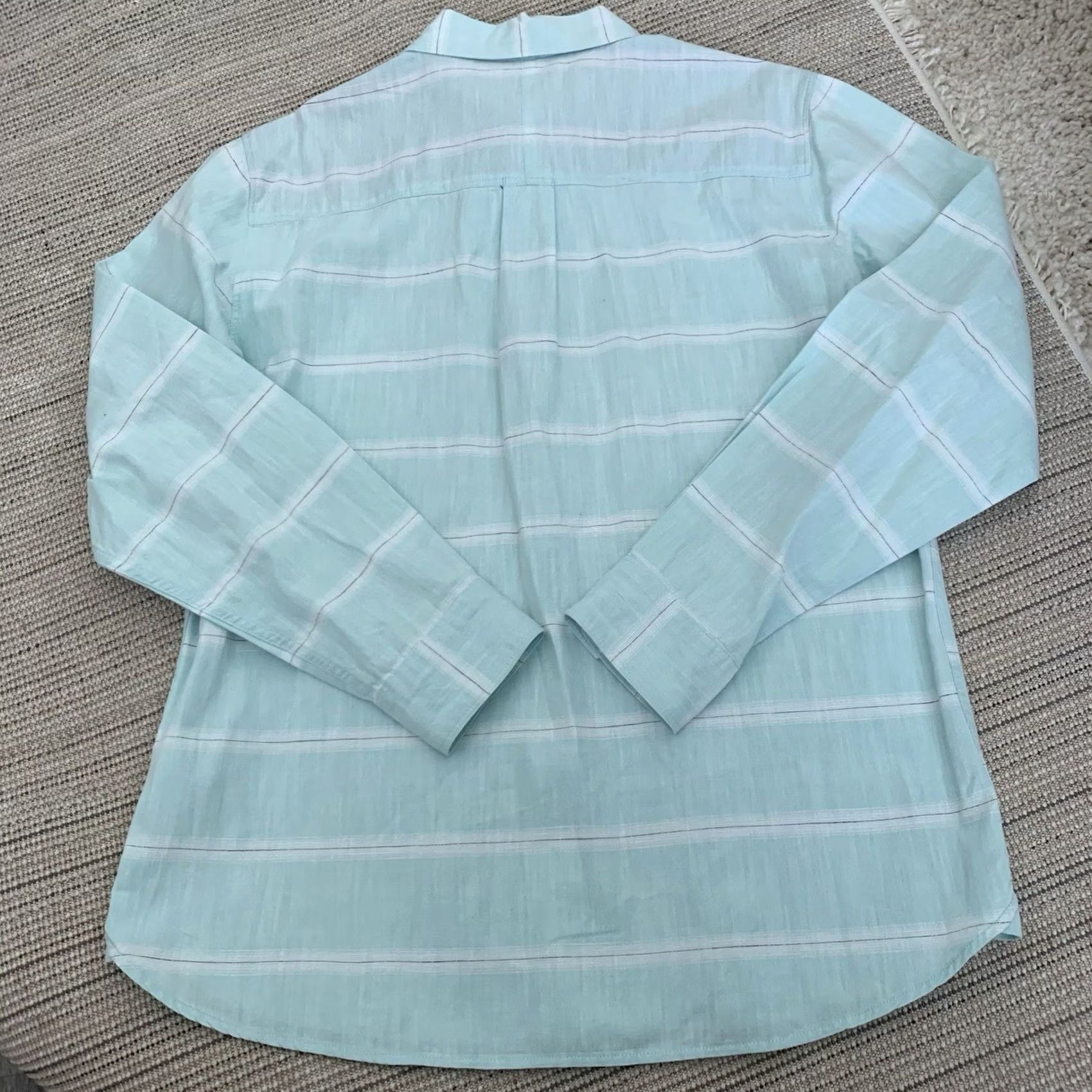REEF Reef Shirt Mens Large Aqua Blue Striped Button Up Long Sleeve 100% Cotton Size US L / EU 52-54 / 3 - 5 Thumbnail