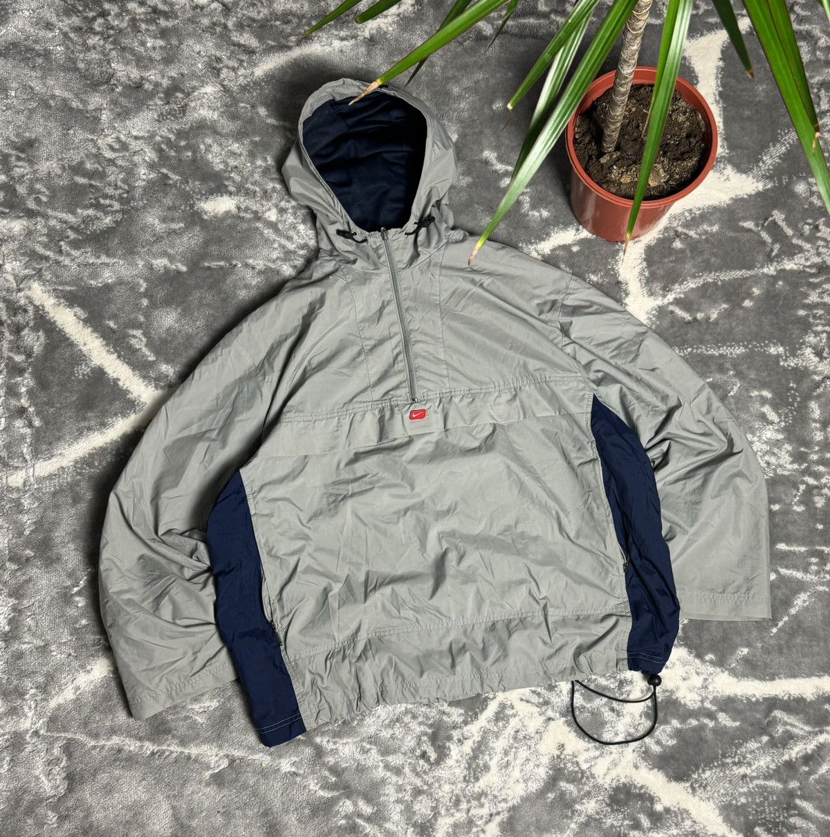 Pre-owned Nike X Vintage 00s Nike Vintage Nylon Center Swoosh Anorak Jacket Drill In Silver Grey