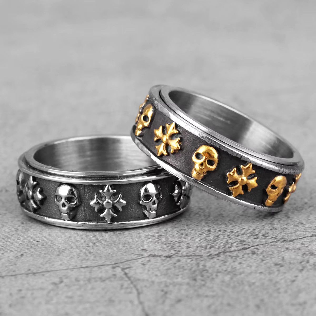 Jewelry Cross Skull Retro Rotatable Rings Size ONE SIZE - 2 Thumbnail