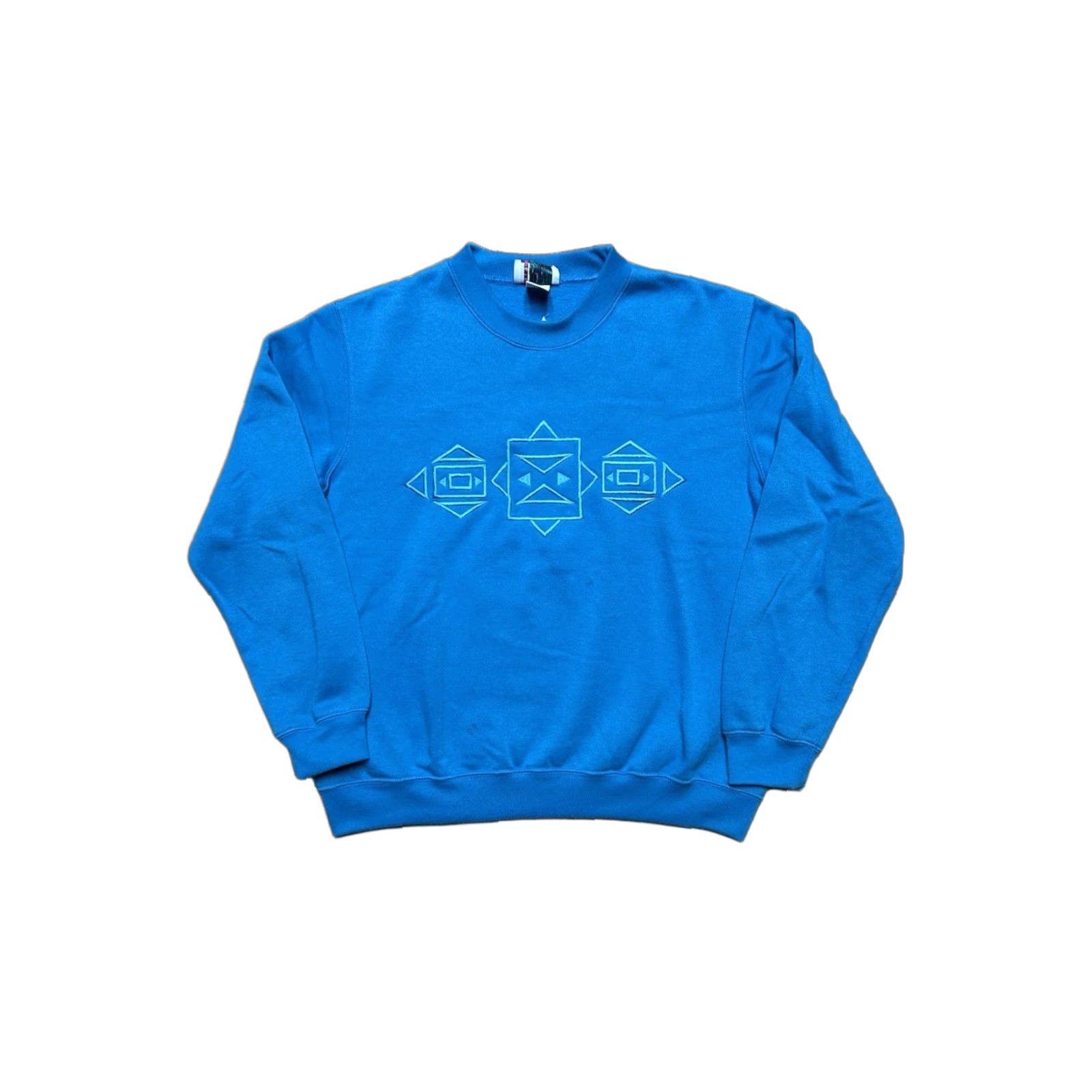 Altea VINTAGE Sweatshirt Geometric Embroidered 80s Crewneck Teal Boxy Medium Men Size US M / EU 48-50 / 2 - 1 Thumbnail