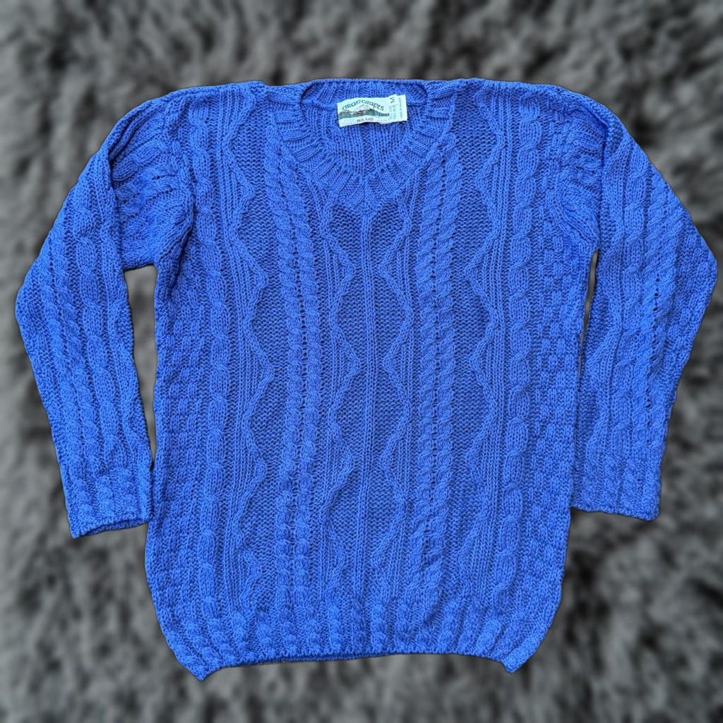 Aran Crafts Sweater Women’s M Blue Merino Wool Cable Knit Ireland Cardigan Classic