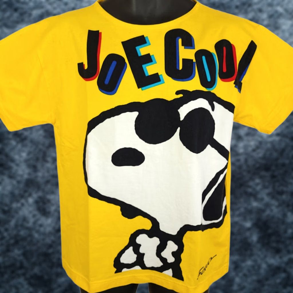 Peanuts VINTAGE Snoopy Joe Cool T Shirt Womens Size Large 80s 90s Suika Peanuts All Over Print Yellow Cotton Tangmo Crew Neck Short Sleeve Size L / US 10 / IT 46 - 1 Thumbnail
