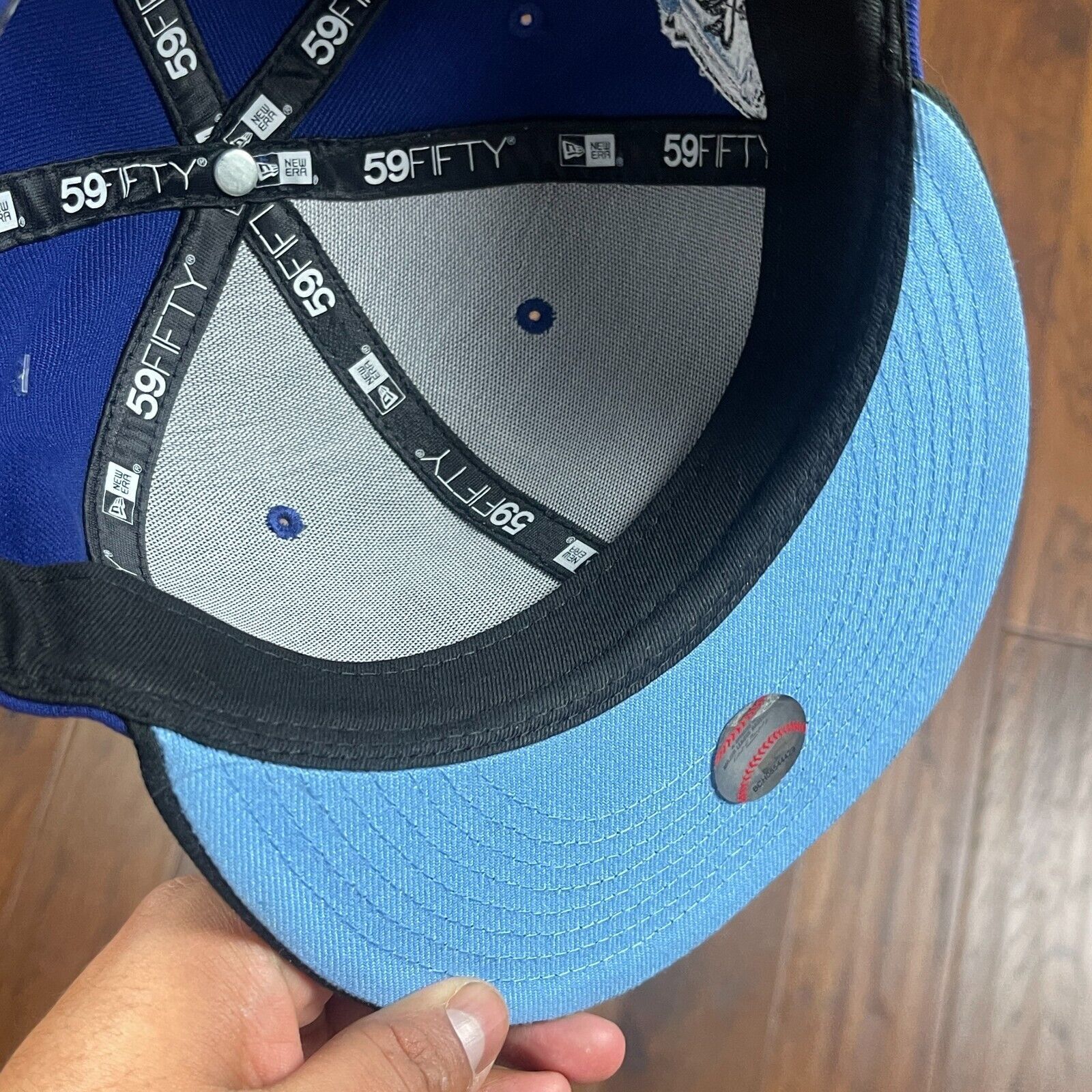 New Era Texas Rangers New Era Blue Black Fitted Hat Cap Size 7 1/4 Size ONE SIZE - 7 Thumbnail