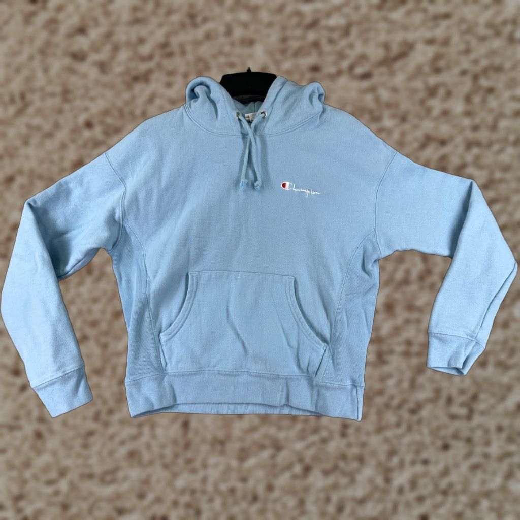 Champion VINTAGE Champion Hoodie Women Medium Blue Pullover Logo Crew Neck Long Sleeve Pockets Activewear Size M / US 6-8 / IT 42-44 - 1 Thumbnail