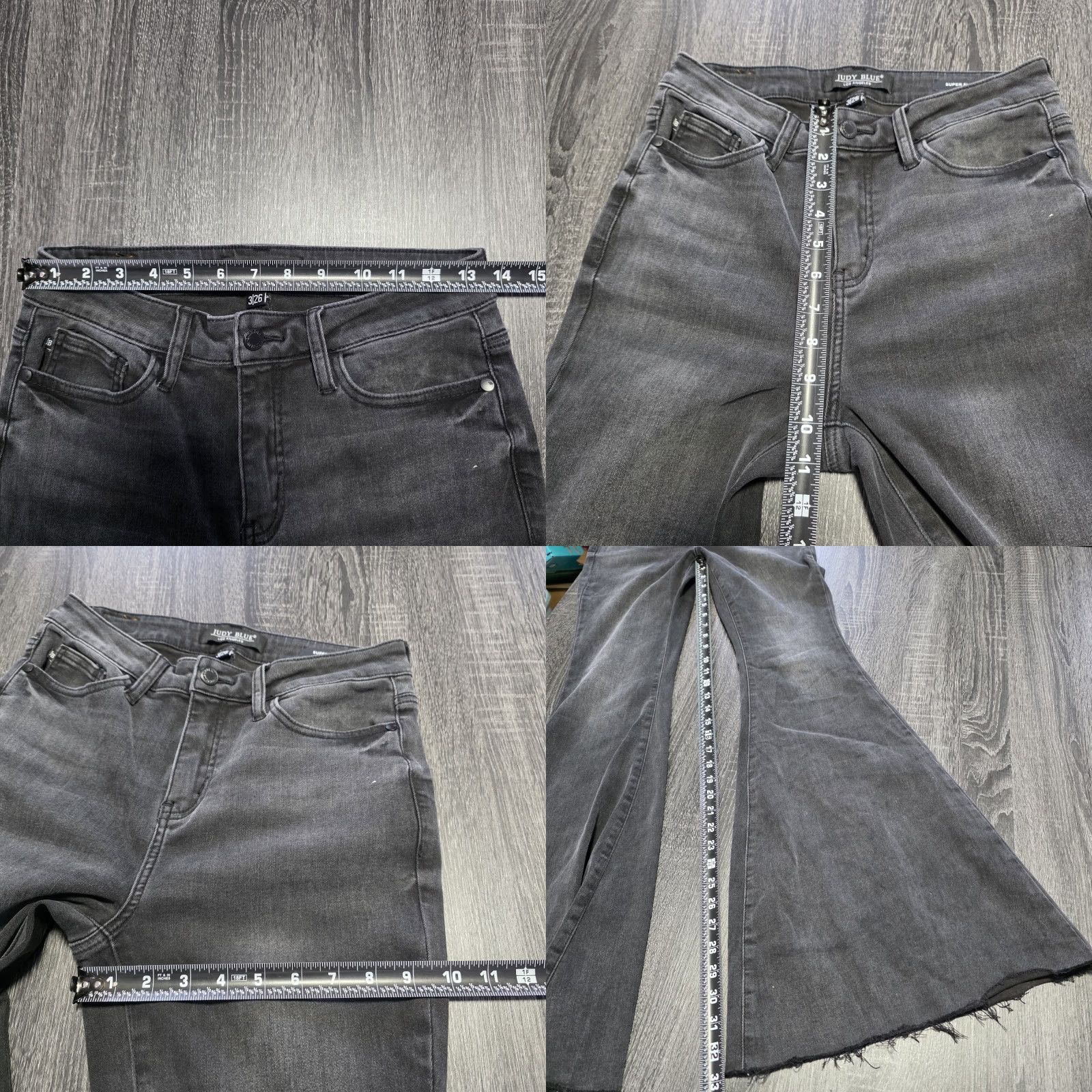 Vintage Judy Blue Jeans Womens Bellbottom High Rise Flared 26x33 Black Stretch Elastic Pockets 3/26 Juniors Size 26" / US 2 / IT 38 - 8 Thumbnail