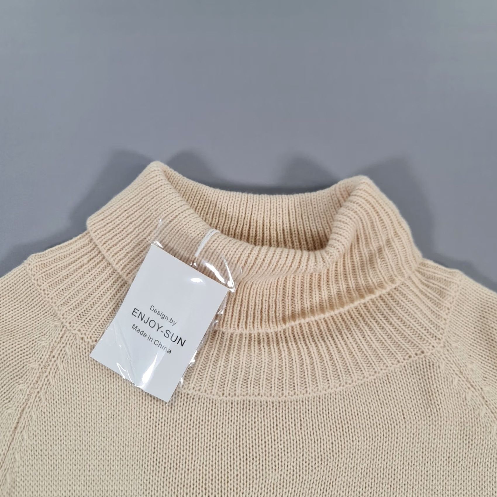 Vintage Enjoy-sun Womens Dress Beige Large Wool Blend Turtle Neck Knit Front Slit Dress Size L / US 10 / IT 46 - 2 Thumbnail