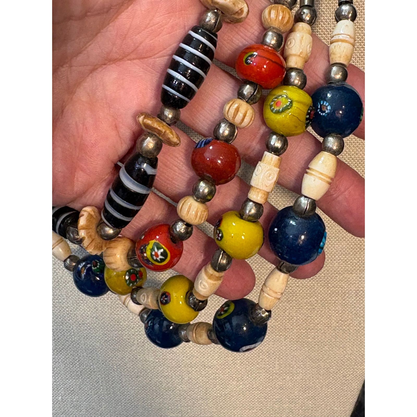 Other Multi-Strand Tribal Trade Bead Necklace Bone & Glass Beads Size ONE SIZE - 4 Thumbnail