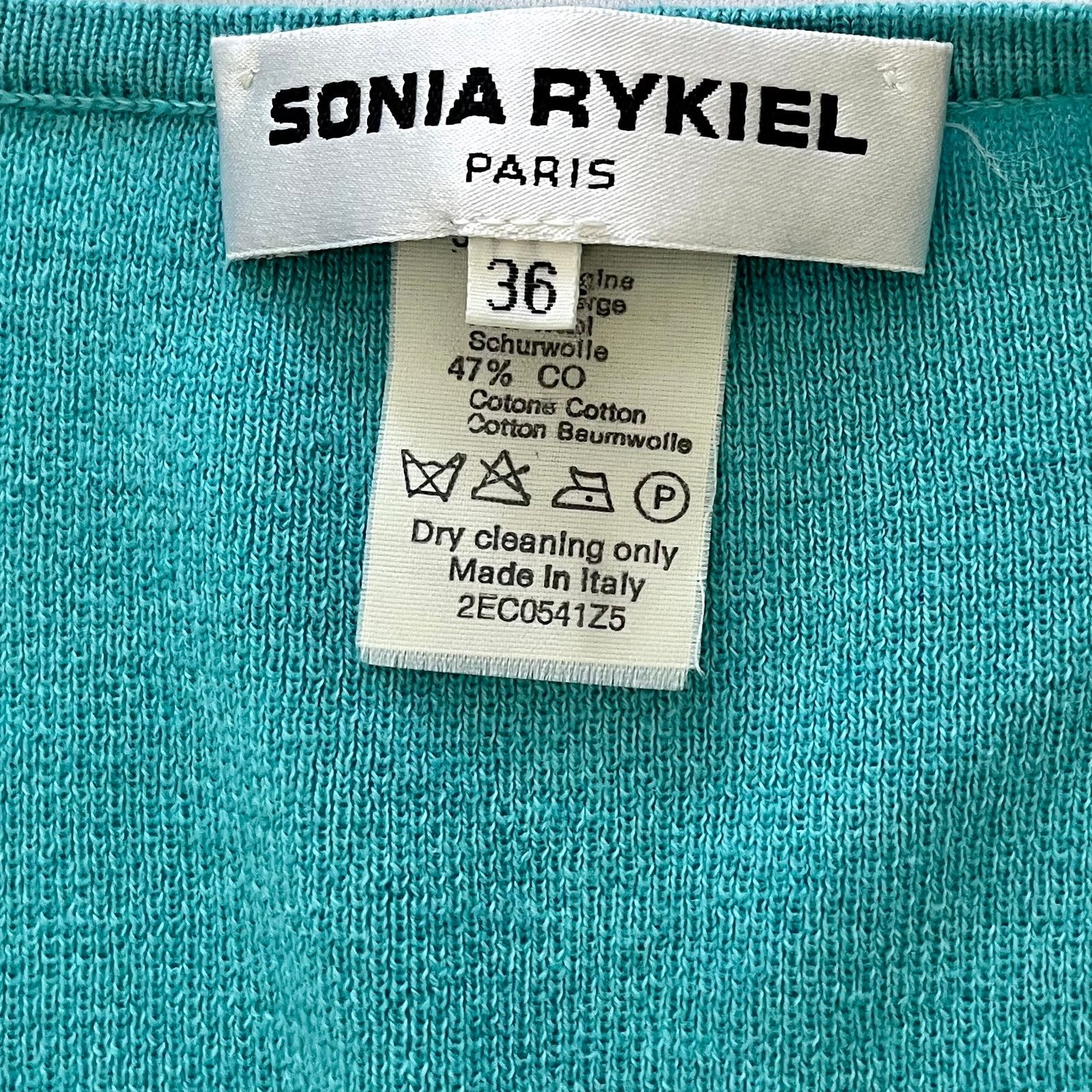 Sonia Rykiel × Vintage Sonia Rykiel Vintage Turquoise Virgin Wool Cardigan Sweater Size S / US 4 / IT 40 - 4 Thumbnail