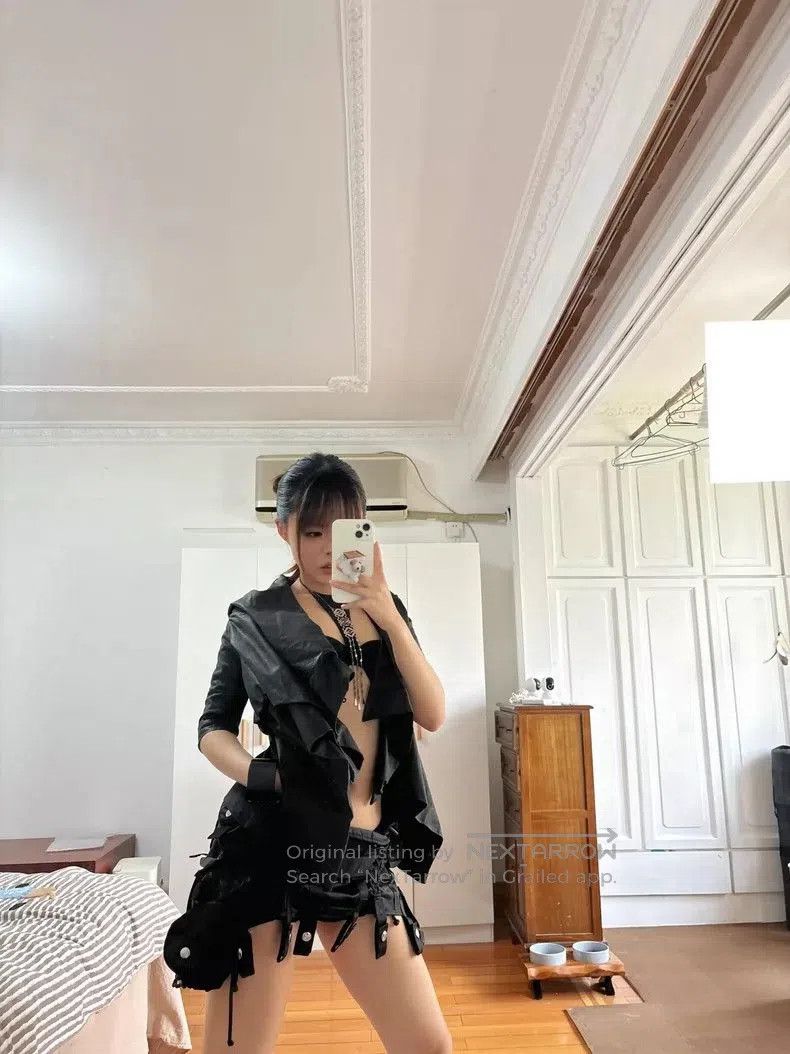 Rick Owens Vintage Black Leather Asymmetric Jacket Top. Size US M / EU 48-50 / 2 - 2 Thumbnail
