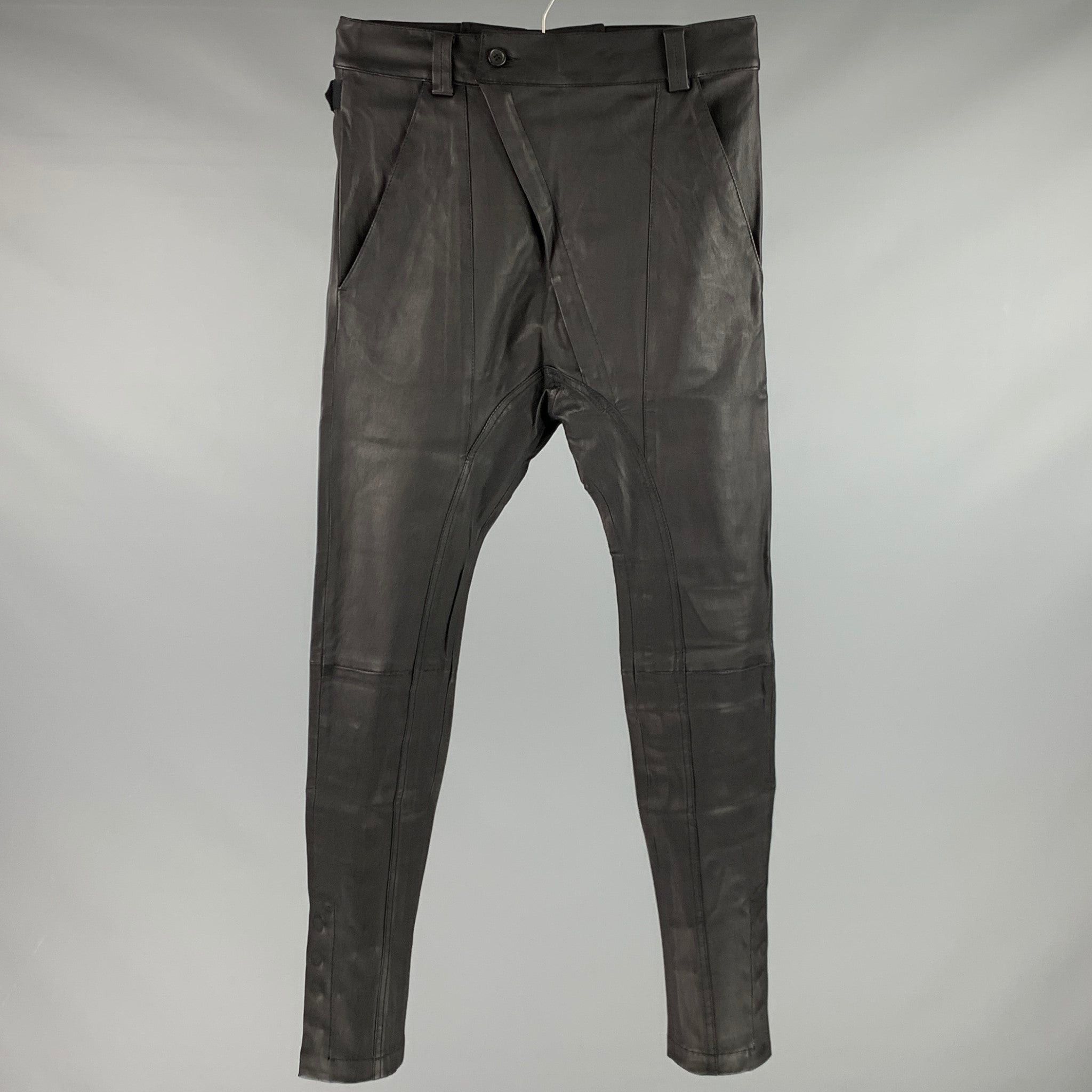 ALEXANDRE PLOKHOV Black Leather Drop-Crotch Casual Pants