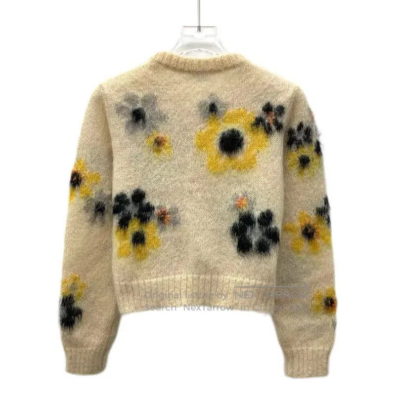 Miu Miu Miu Miu Yellow Mohair Floral Sweater . Size S / US 4 / IT 40 - 2 Thumbnail