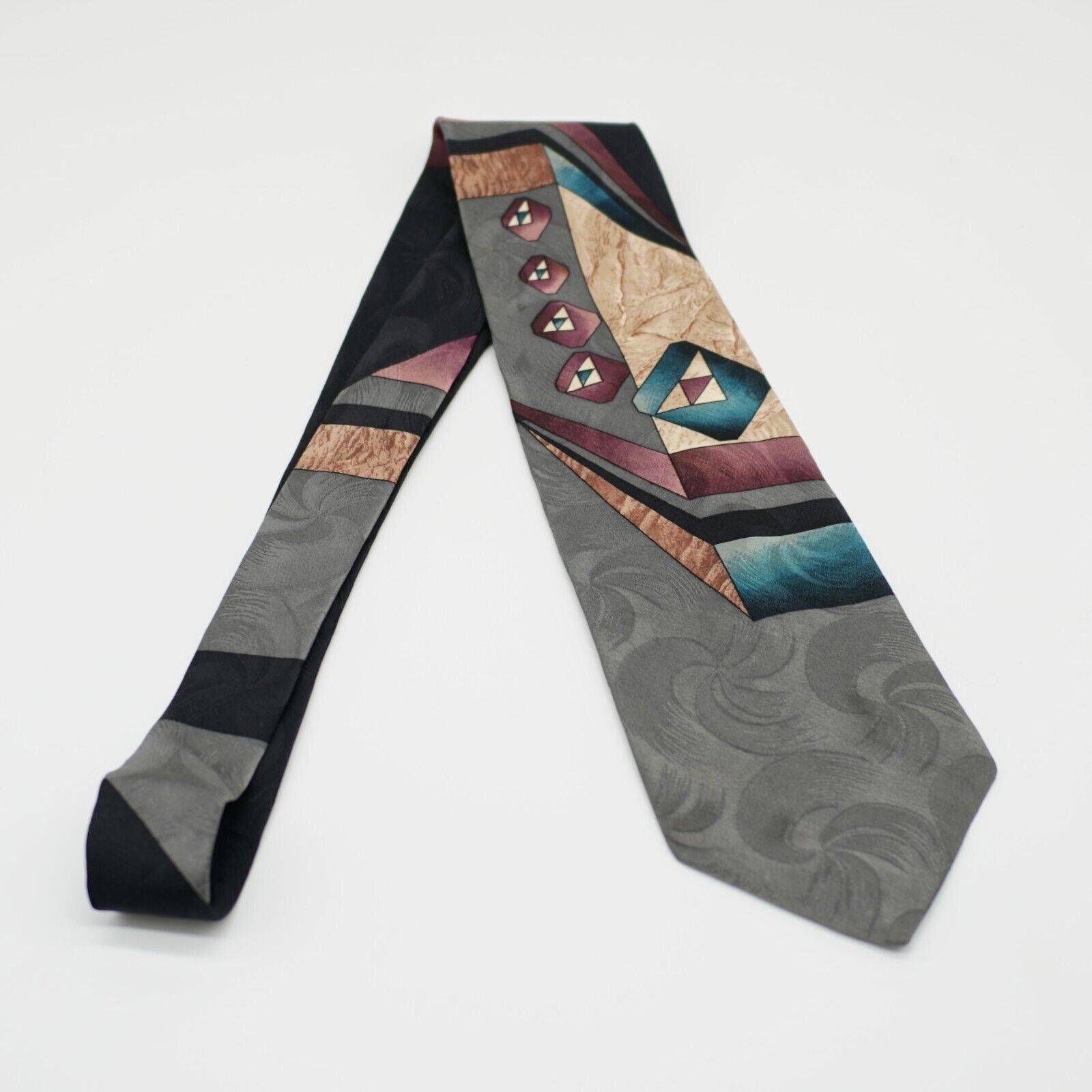 Designer Dimitrius Abstract Gray Jacquard Print Silk Tie Multi-Colore Size ONE SIZE - 7 Thumbnail