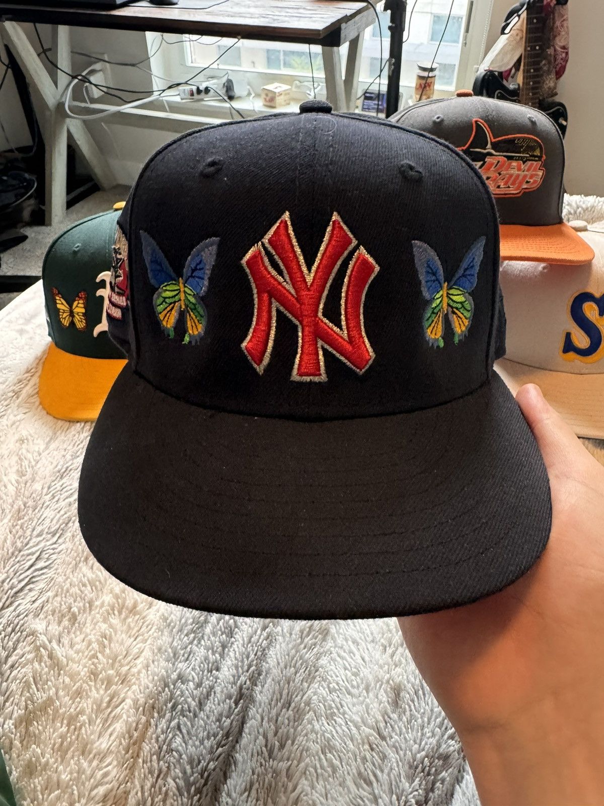 New Era NY Yankees navy blue all over embroidered fitted cap Size ONE SIZE - 1 Thumbnail