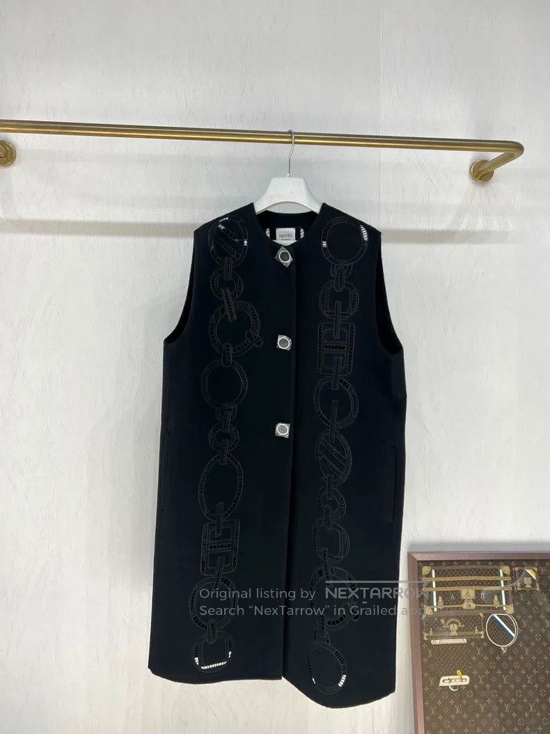 Hermes Hermes Leather Patch Cashmere Long Vest Jacket Size XXS / US 00 / IT 34 - 1 Thumbnail