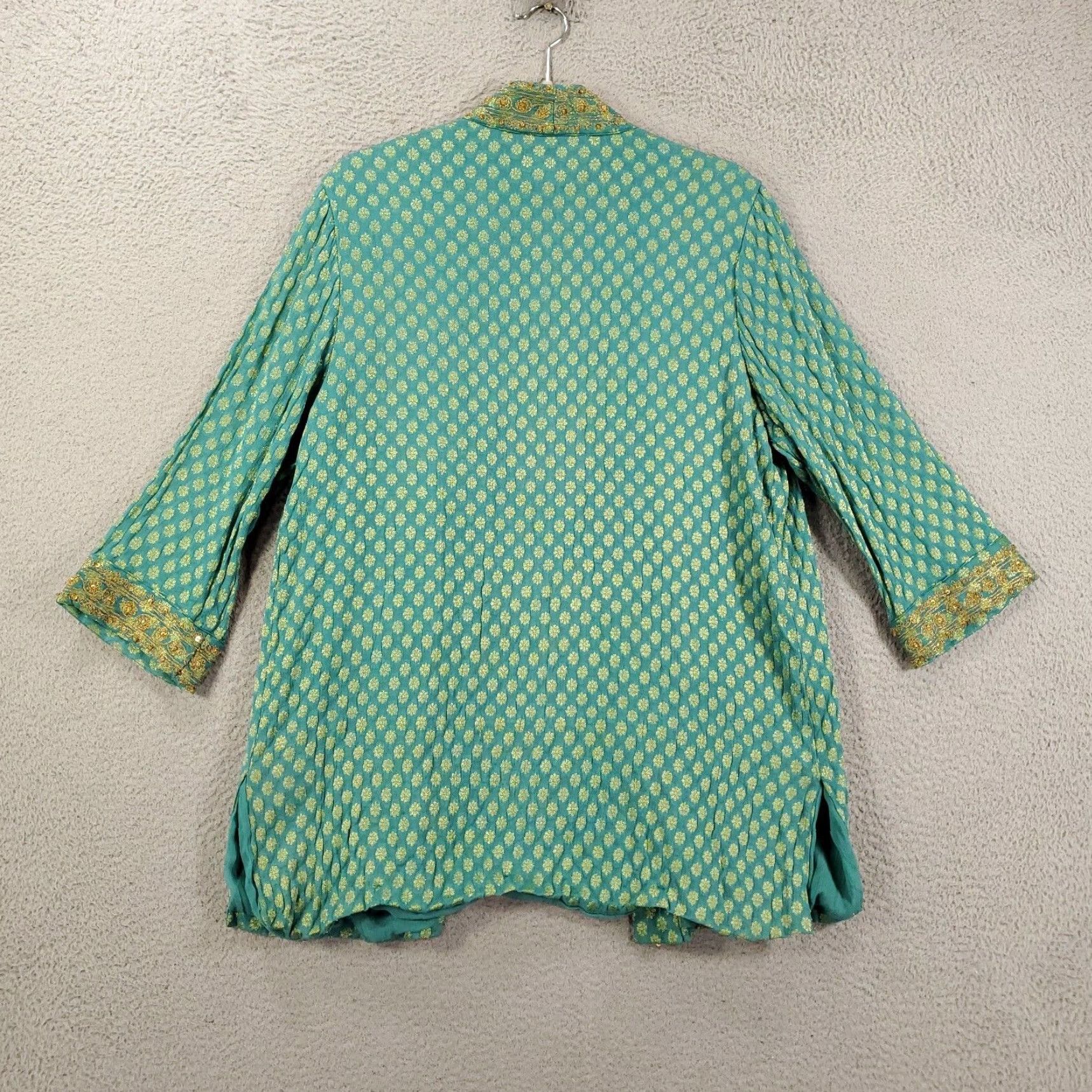 Soft Surroundings Soft Surroundings Sequined Cardigan Womens M Teal Gold Metallic Open Lined Bohemian Geometric Relaxed Fit Blouse Cardigan Accessories Size M / US 6-8 / IT 42-44 - 7 Thumbnail