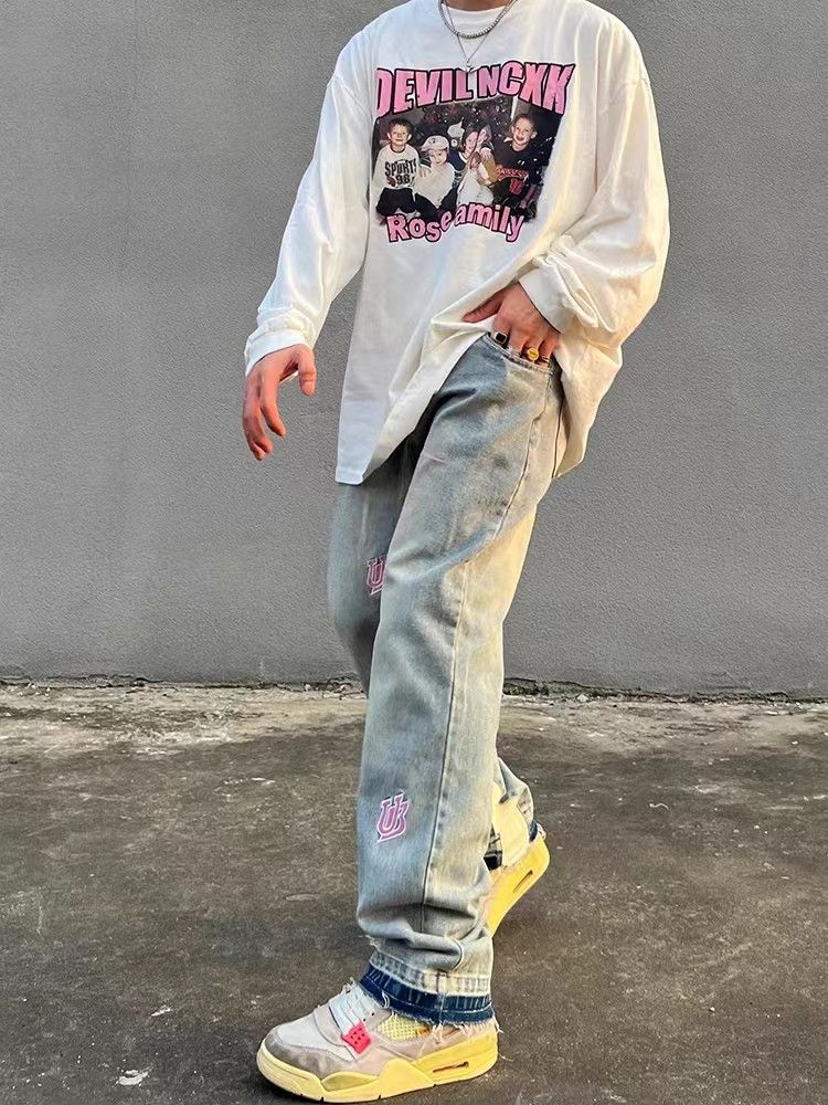 Japanese Brand × Jean Washed distressed embroidered lettering jeans Size US 34 / EU 50 - 2 Thumbnail