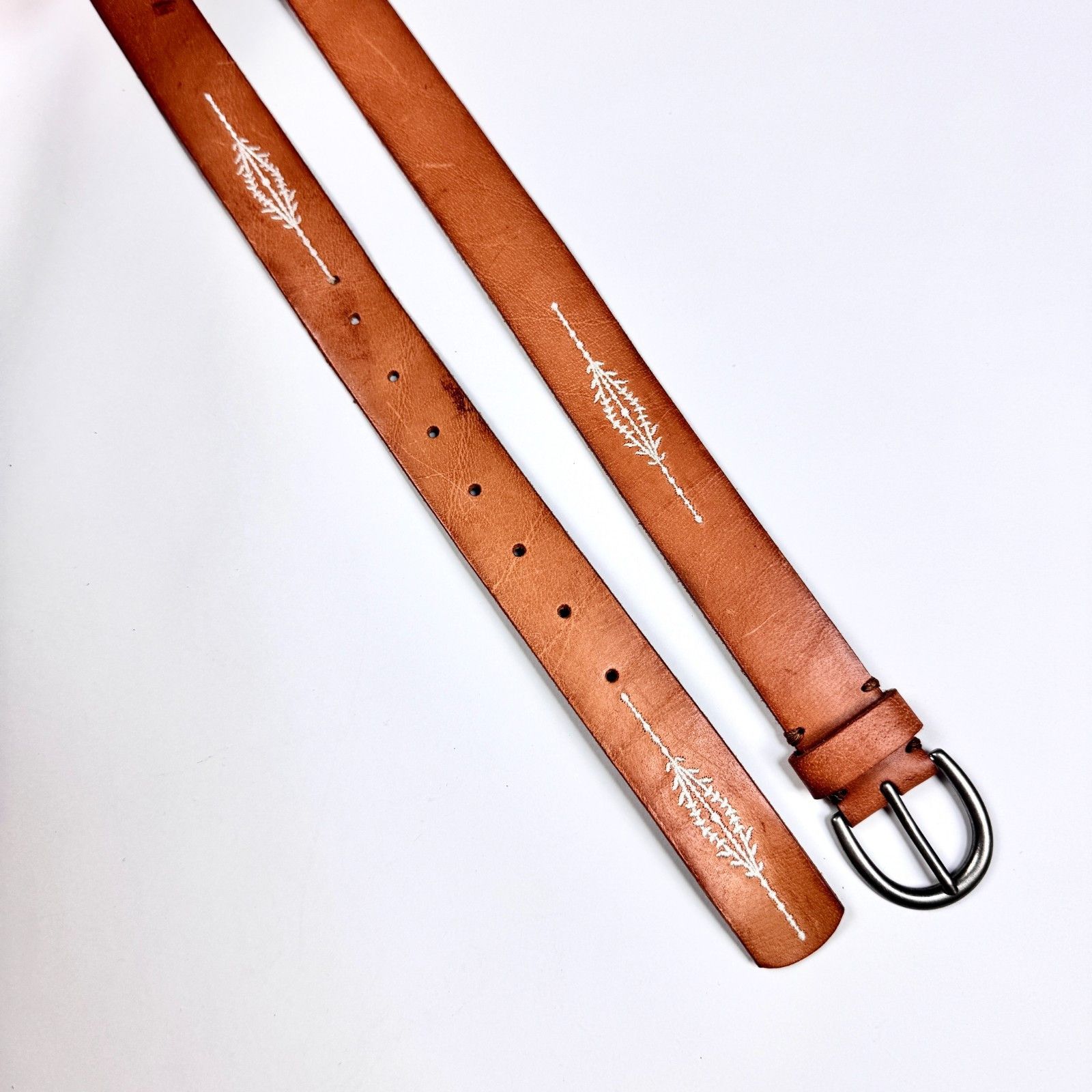 Vintage Vintage Womens Leather Belt Boho Brown Embroidered Arrows Size ONE SIZE - 9 Thumbnail