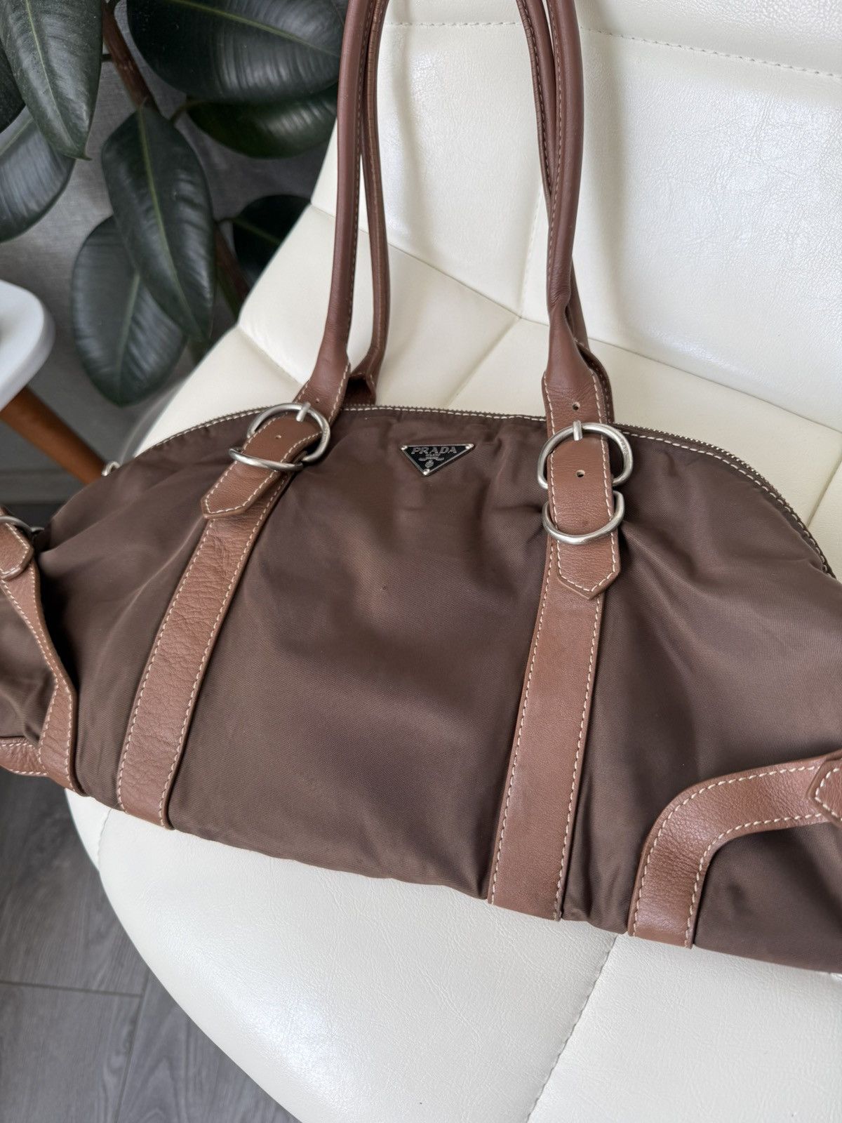 Prada Vintage 00s Prada Triangle Logo Nylon & Leather Brown Bag Size ONE SIZE - 3 Thumbnail