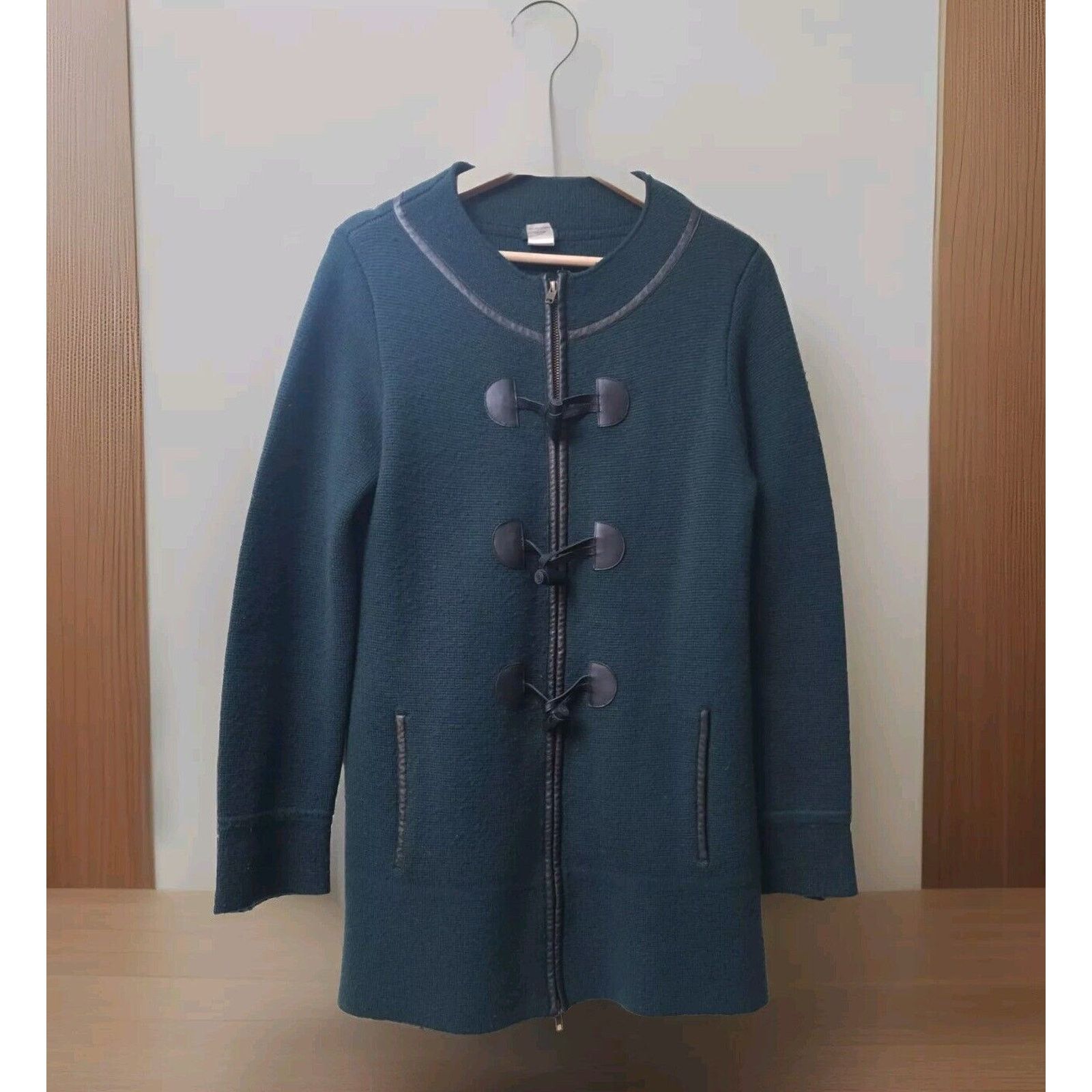 J.Crew J. Crew Merino Wool Genuine Leather Stitching Cardigan Coat Size S / US 4 / IT 40 - 1 Thumbnail