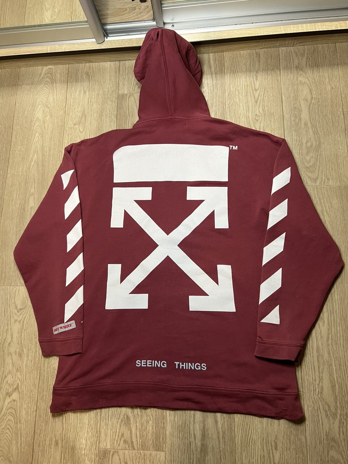 Off-White × Virgil Abloh Off-White Men's Red Diagonal Arrows Over Hoodie Size US M / EU 48-50 / 2 - 1 Thumbnail