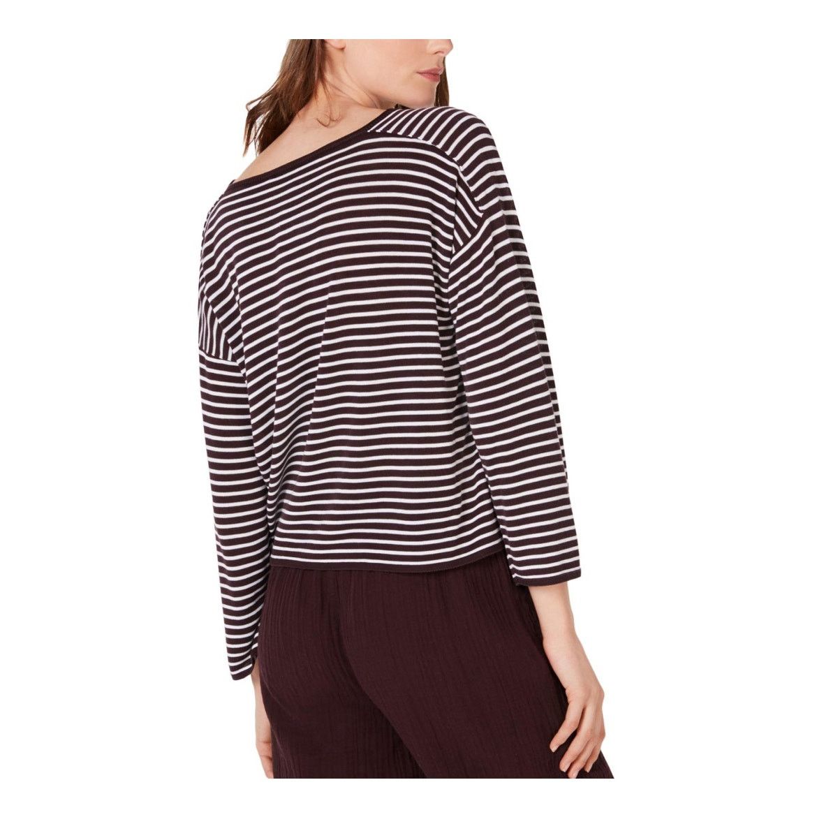 Eileen Fisher Eileen Fisher Bateau-Neck Brown White Stripe Sweater Sz M Size M / US 6-8 / IT 42-44 - 3 Thumbnail