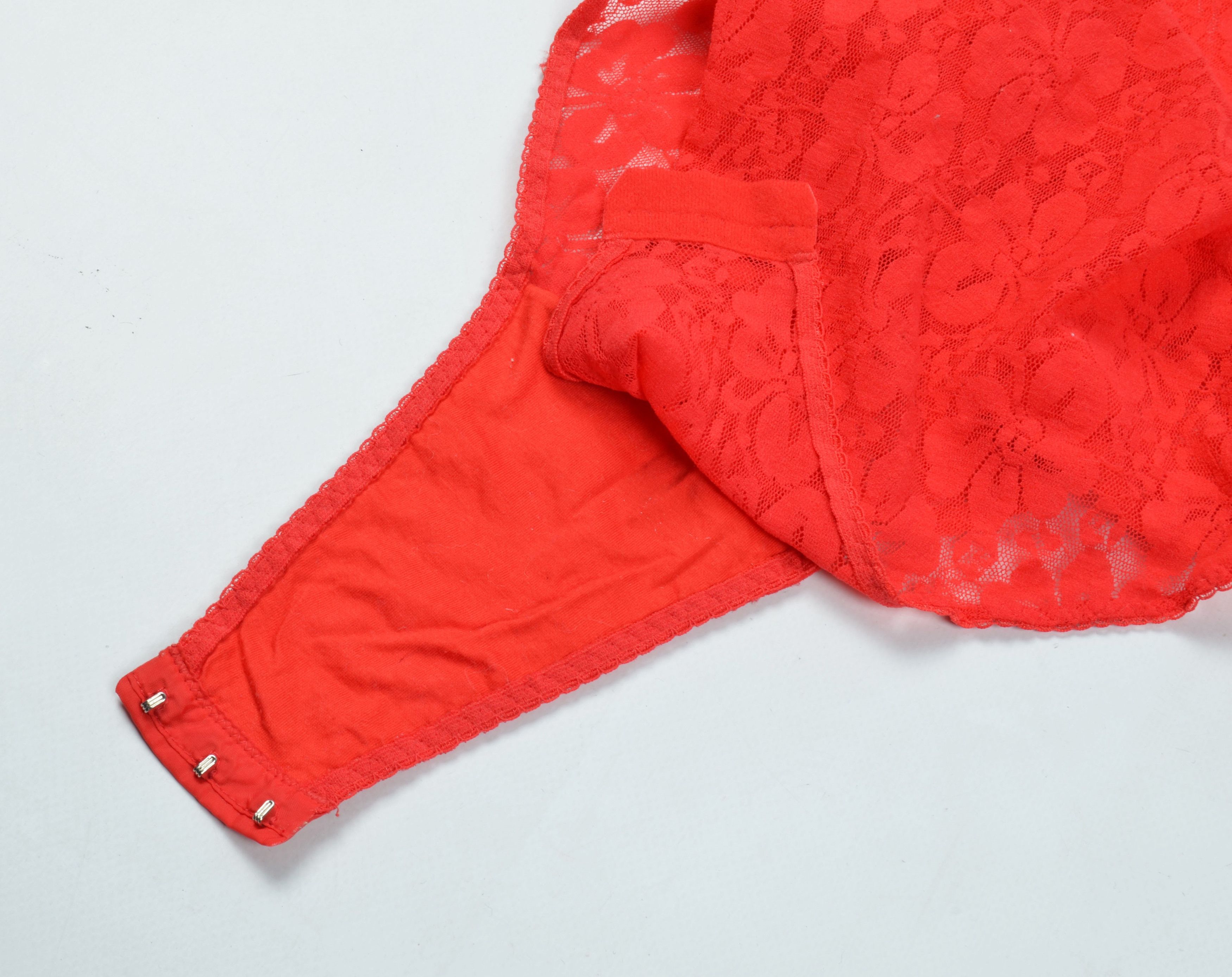 Vintage Vintage Roberta 90's Coquette Lace Red Bodysuit Size ONE SIZE - 9 Thumbnail