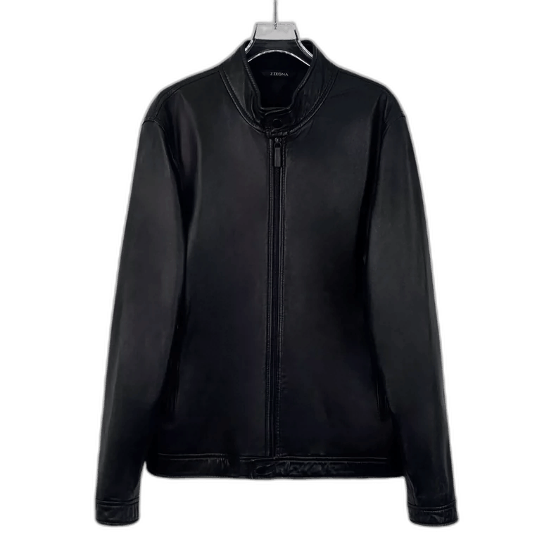Ermenegildo Zegna Zegna Black Leather Zip Long Sleeve Jacket Size L / US 10 / IT 46 - 1 Thumbnail