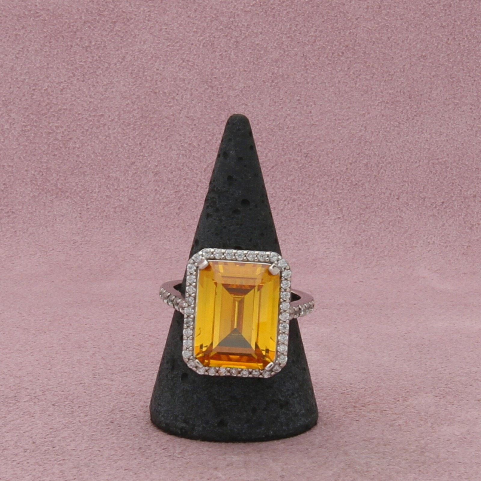 Sterling Silver sterling silver yellow cz & halo cocktail ring size 9.75 Size ONE SIZE - 3 Thumbnail