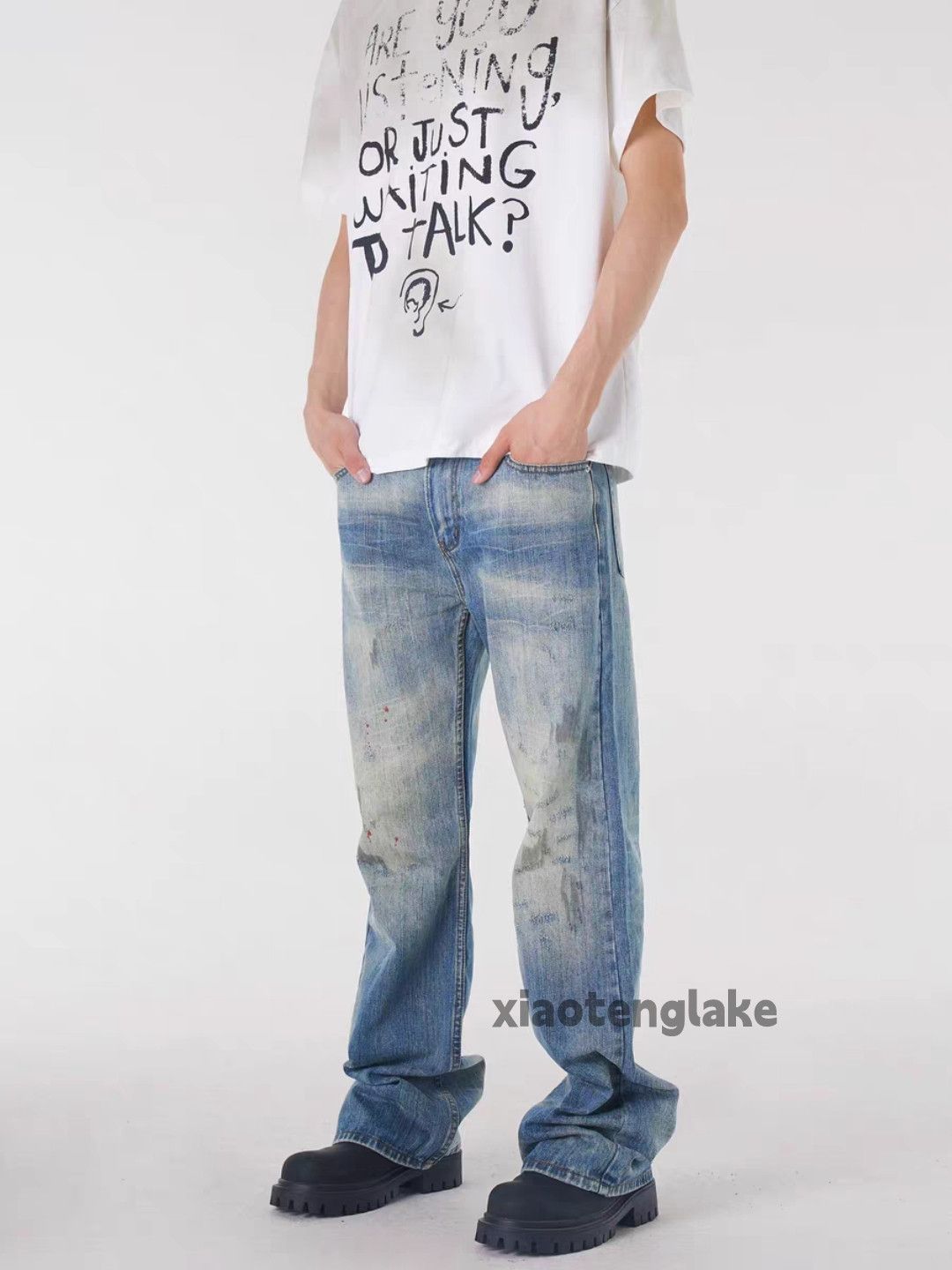 Jean × Vintage washed faded rusty damaged ripped stain grunge jeans Size US 32 / EU 48 - 2 Thumbnail