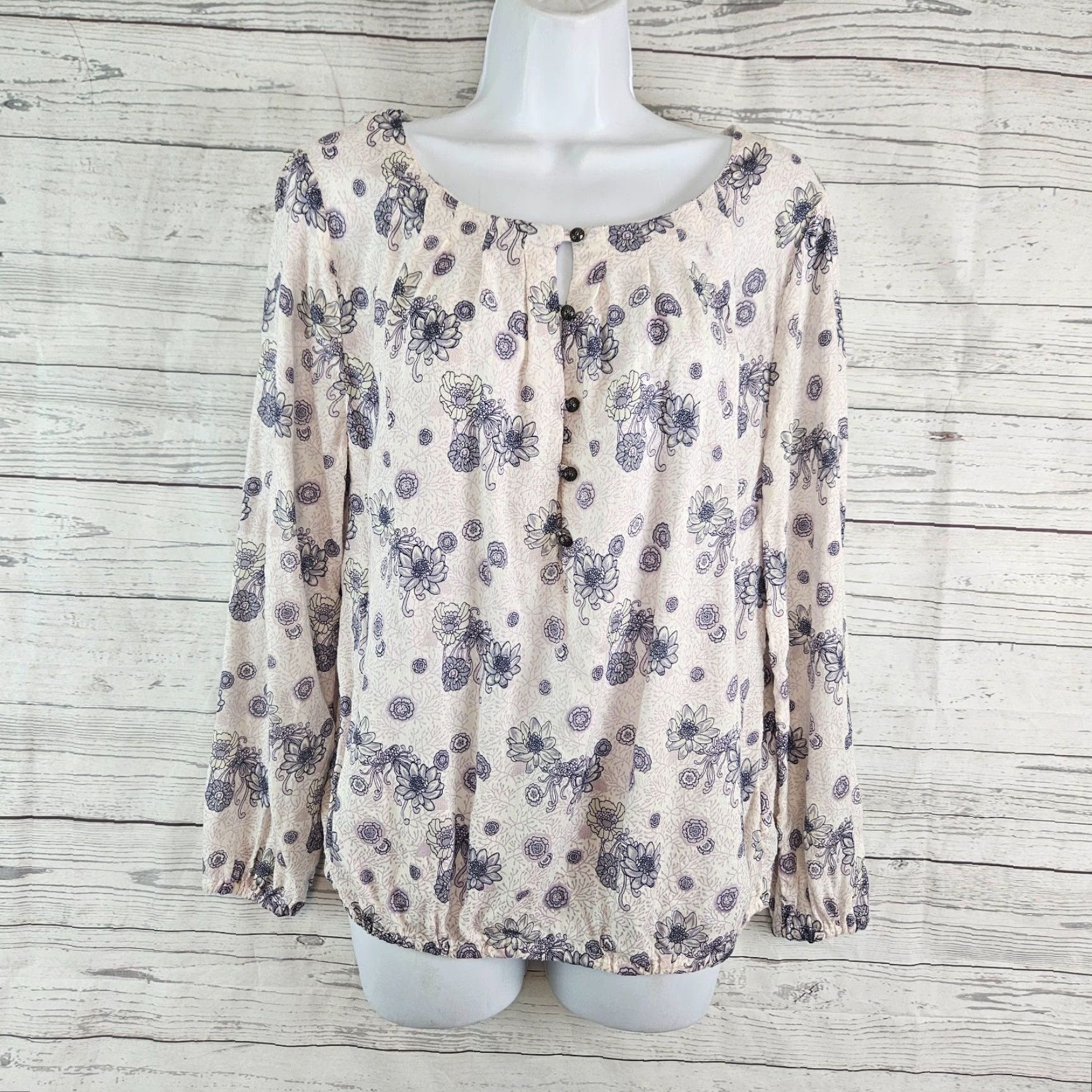 Lucky Brand Lucky Brand Womens Top Blouse Size M Purple Floral Long Sleeve Viscose Size M / US 6-8 / IT 42-44 - 2 Thumbnail