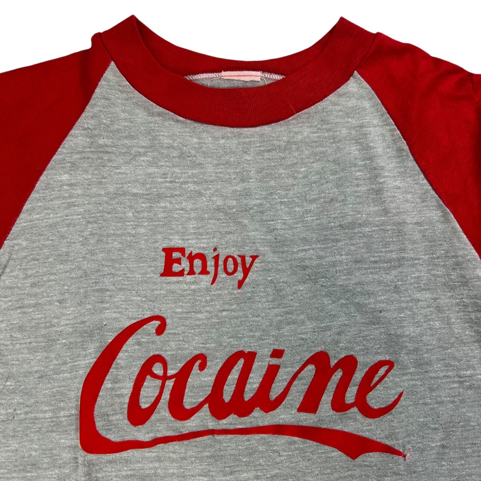 Vintage Vintage 1970s Enjoy Cocaine parody raglan drug tee (S) Size US S / EU 44-46 / 1 - 2 Thumbnail