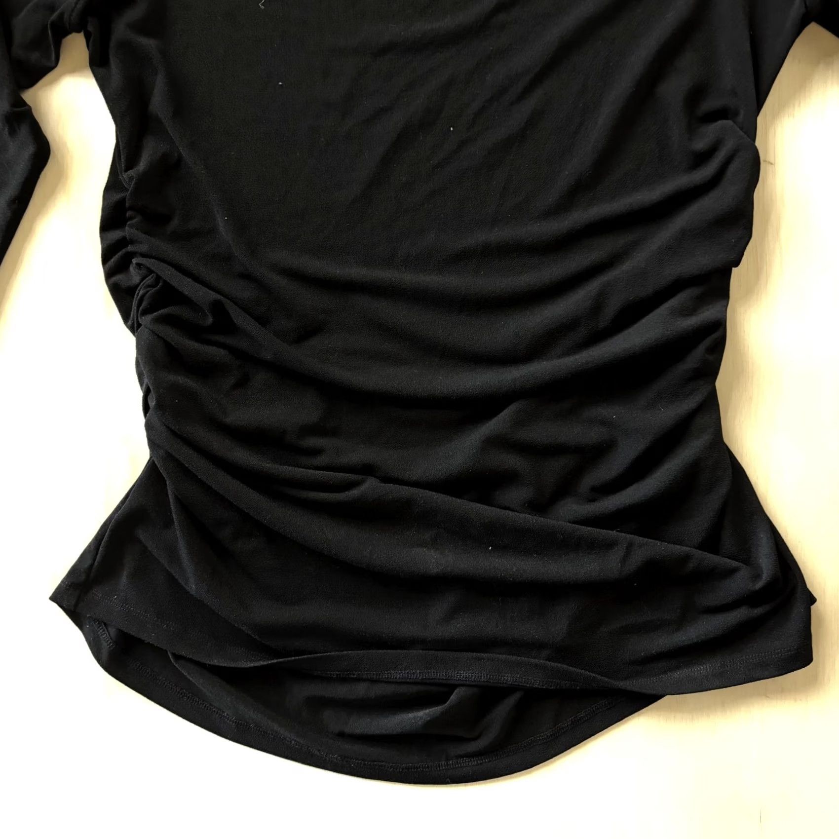 Ann Taylor Ann Taylor Blouse Womens XL Black Square Neck Ruched Long Sleeve Zipper Top Size XL / US 12-14 / IT 48-50 - 3 Thumbnail