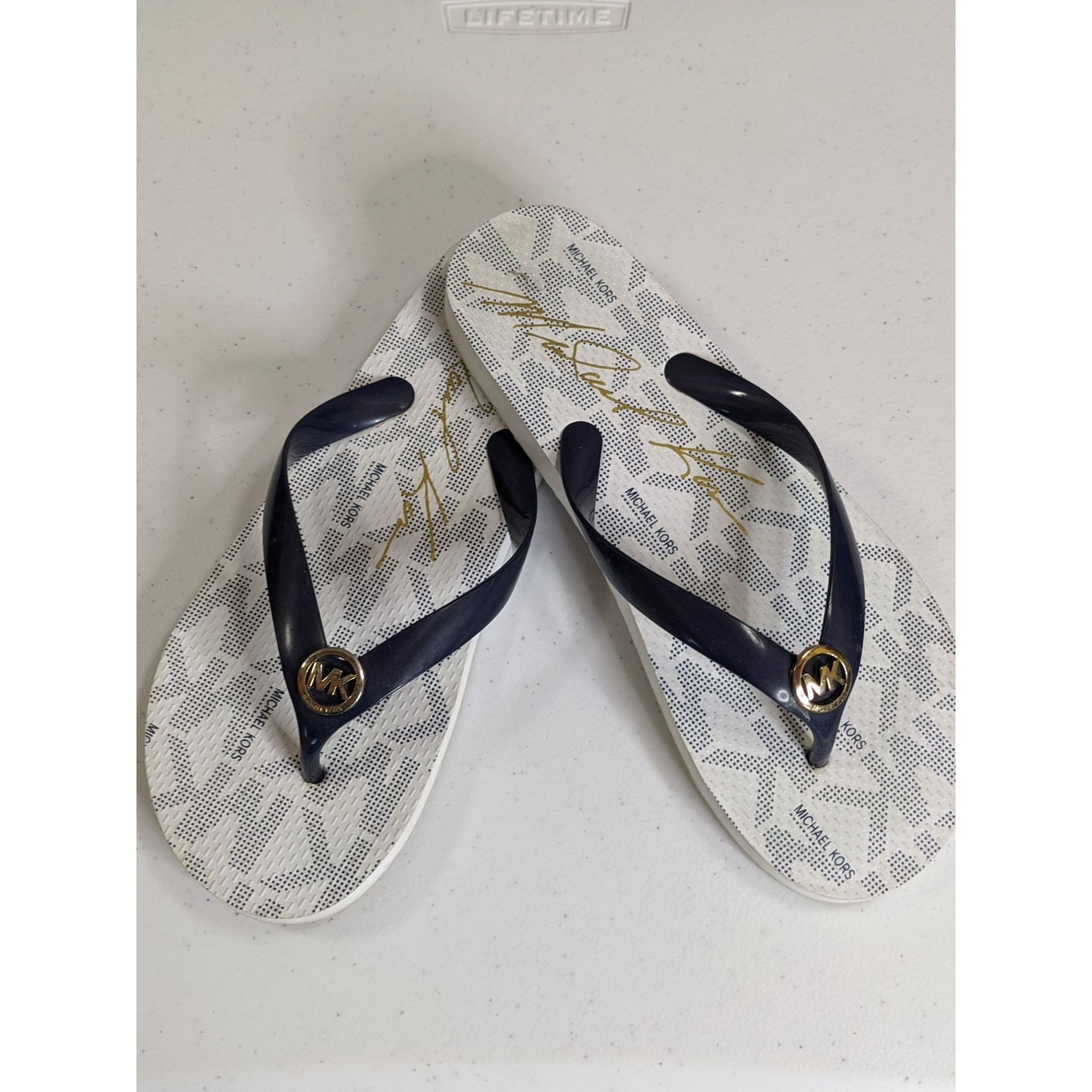 Michael Kors Michael Kors Womens Navy & White Flip Flops Size 8 With Logo Size US 8 / IT 38 - 1 Thumbnail