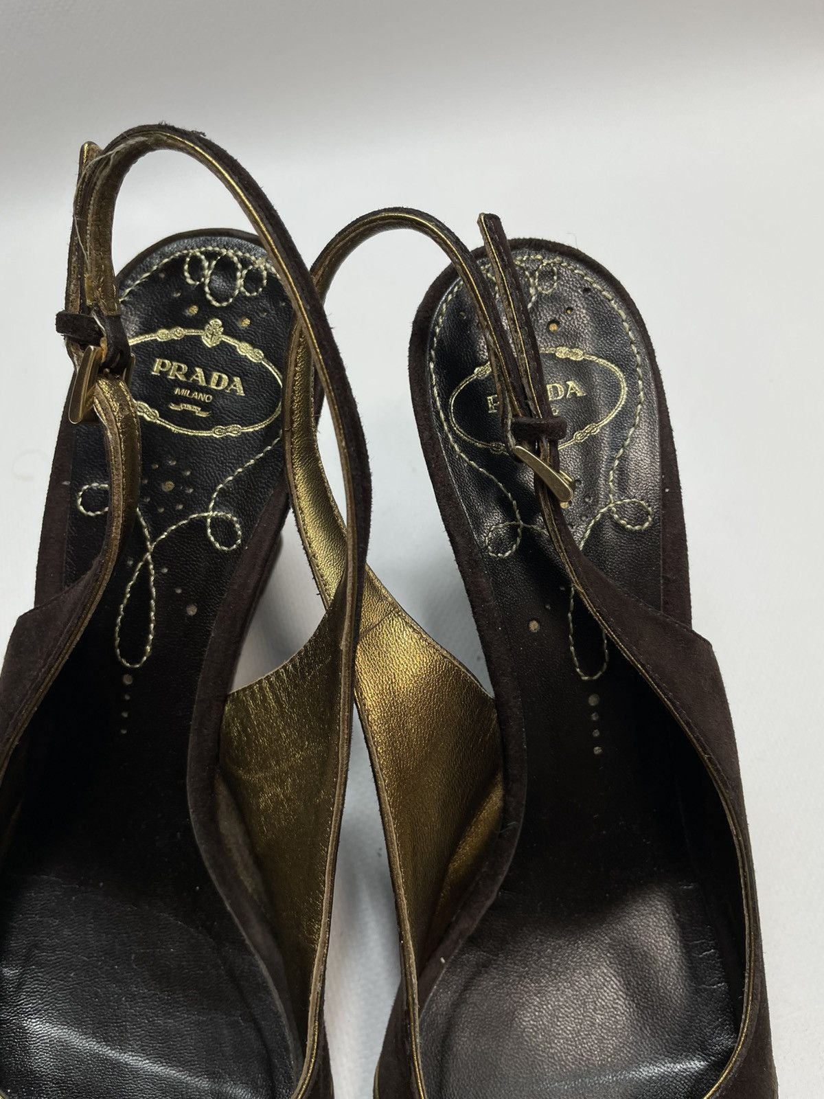 Prada Prada Milano Suede Peep Toe Wedge Heels - Size 39 Size US 9 / IT 39 - 2 Thumbnail