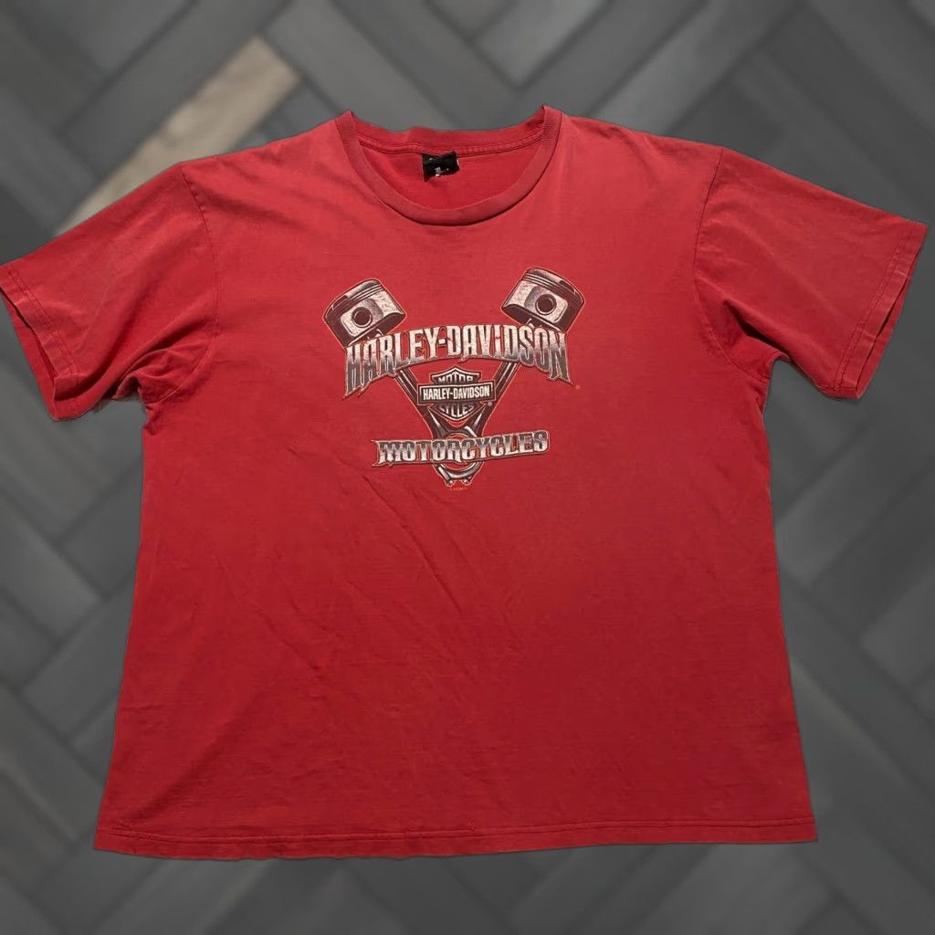 Harley Davidson VINTAGE Harley-Davidson Tee 2XL Red Crew Neck Short Sleeve Pistons Eagle Graphic 2005 Orlando Florida Mens Size US XXL / EU 58 / 5 - 1 Thumbnail
