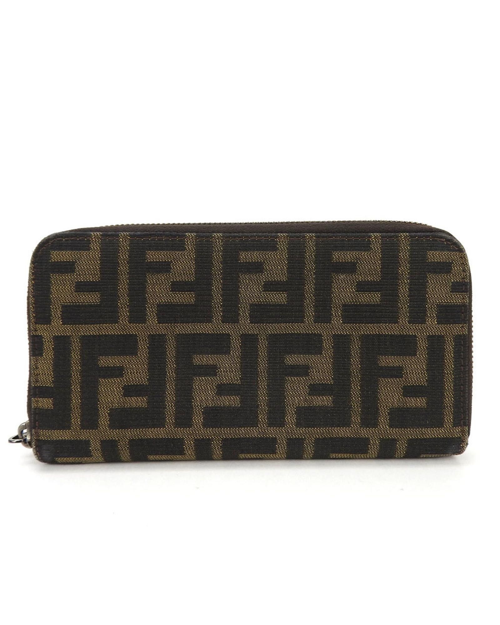 image of Fendi Canvas Long Wallet With Elegant Brown And Khaki Combination, Women's