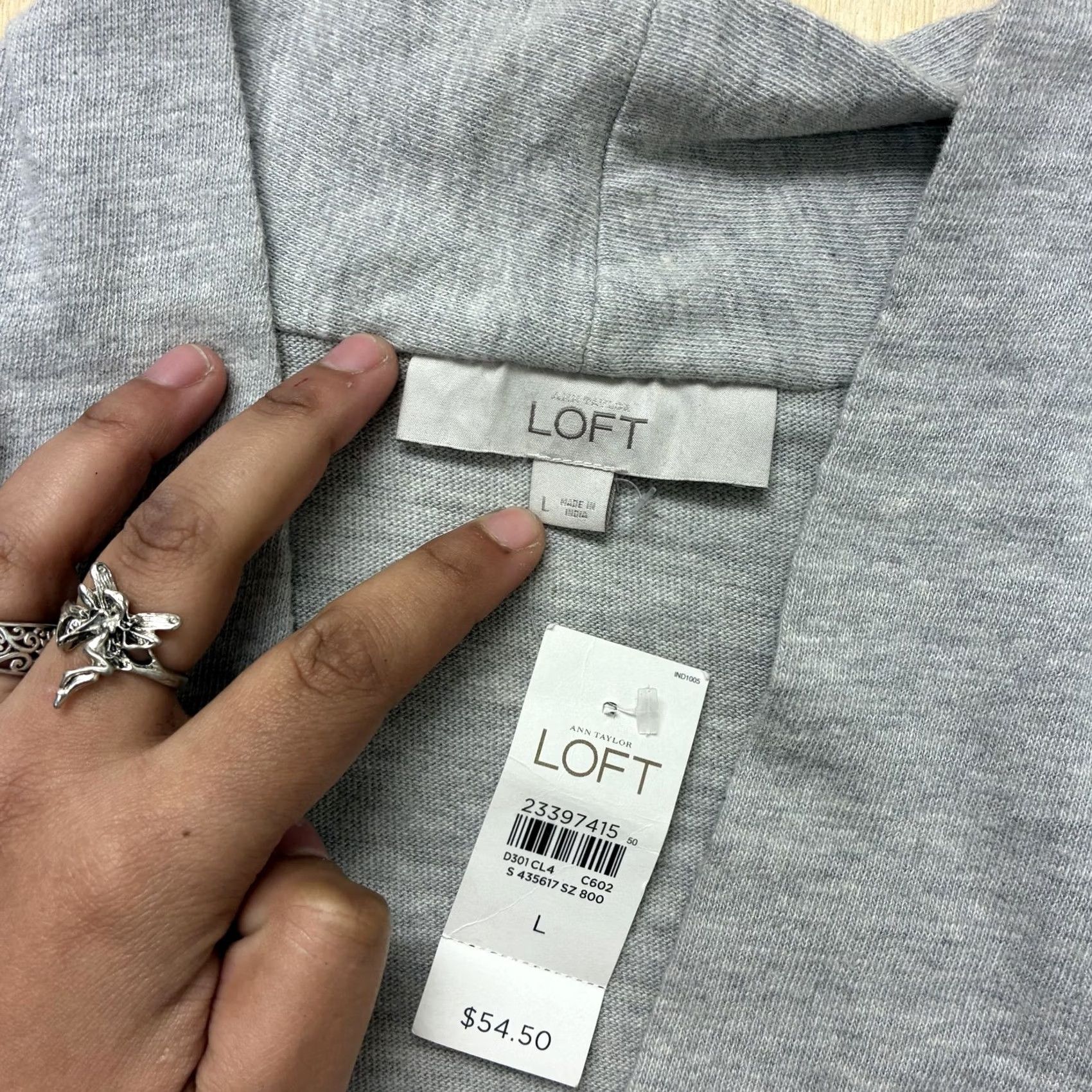 Loft LOFT Cardigan Sweater Womens Large Gray V Neck Open Front Cotton Knit Cardigan Size L / US 10 / IT 46 - 2 Thumbnail
