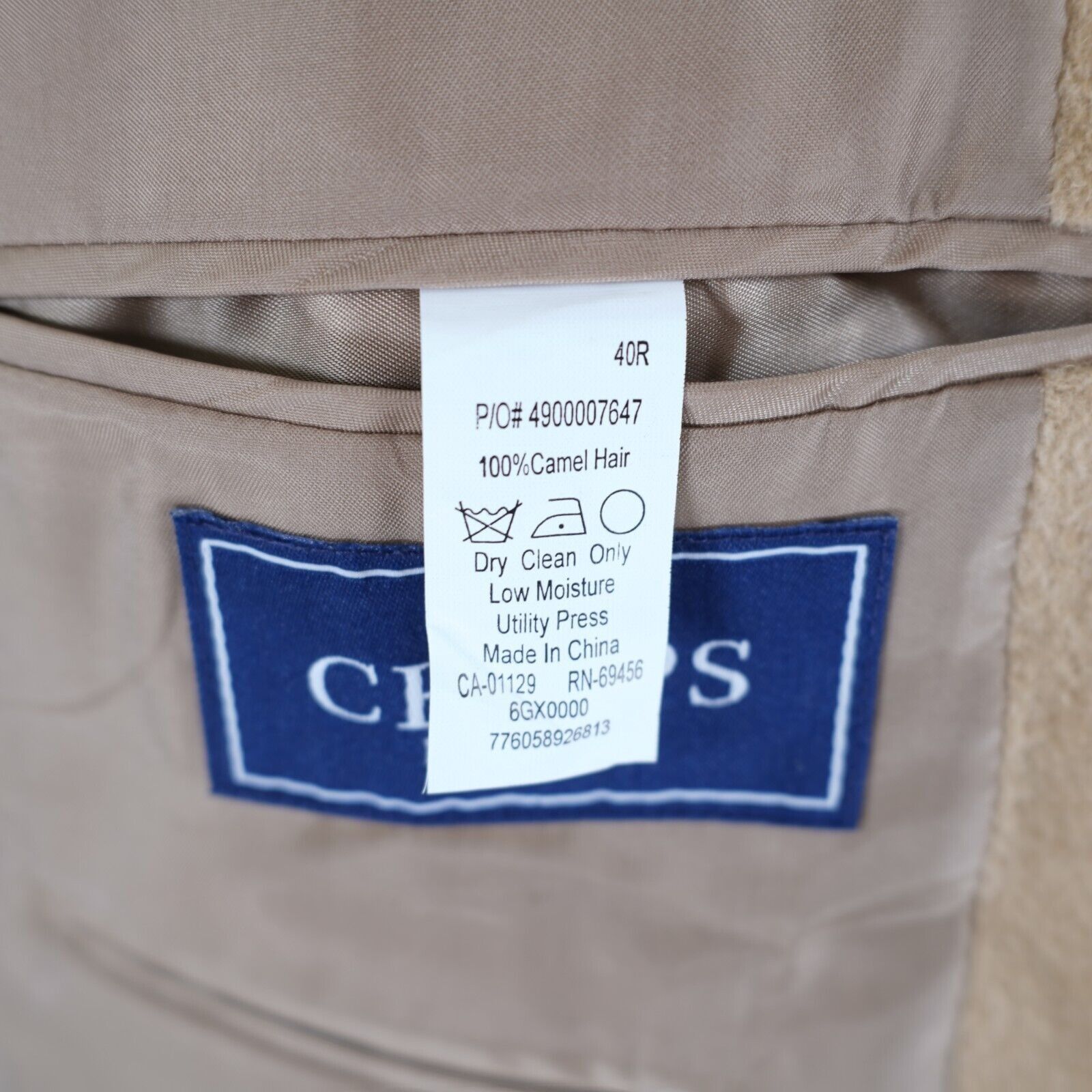 Chaps DAMAGED Chaps 100% Camel Hair 2 Leather Button Sport Coat 40 Size 40R - 9 Thumbnail
